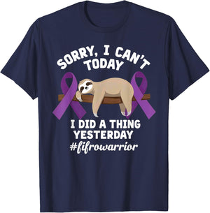 Humor Fibromyalgia Awareness Sloth Fibro Fighter T-Shirt - T-Shirt | Navy