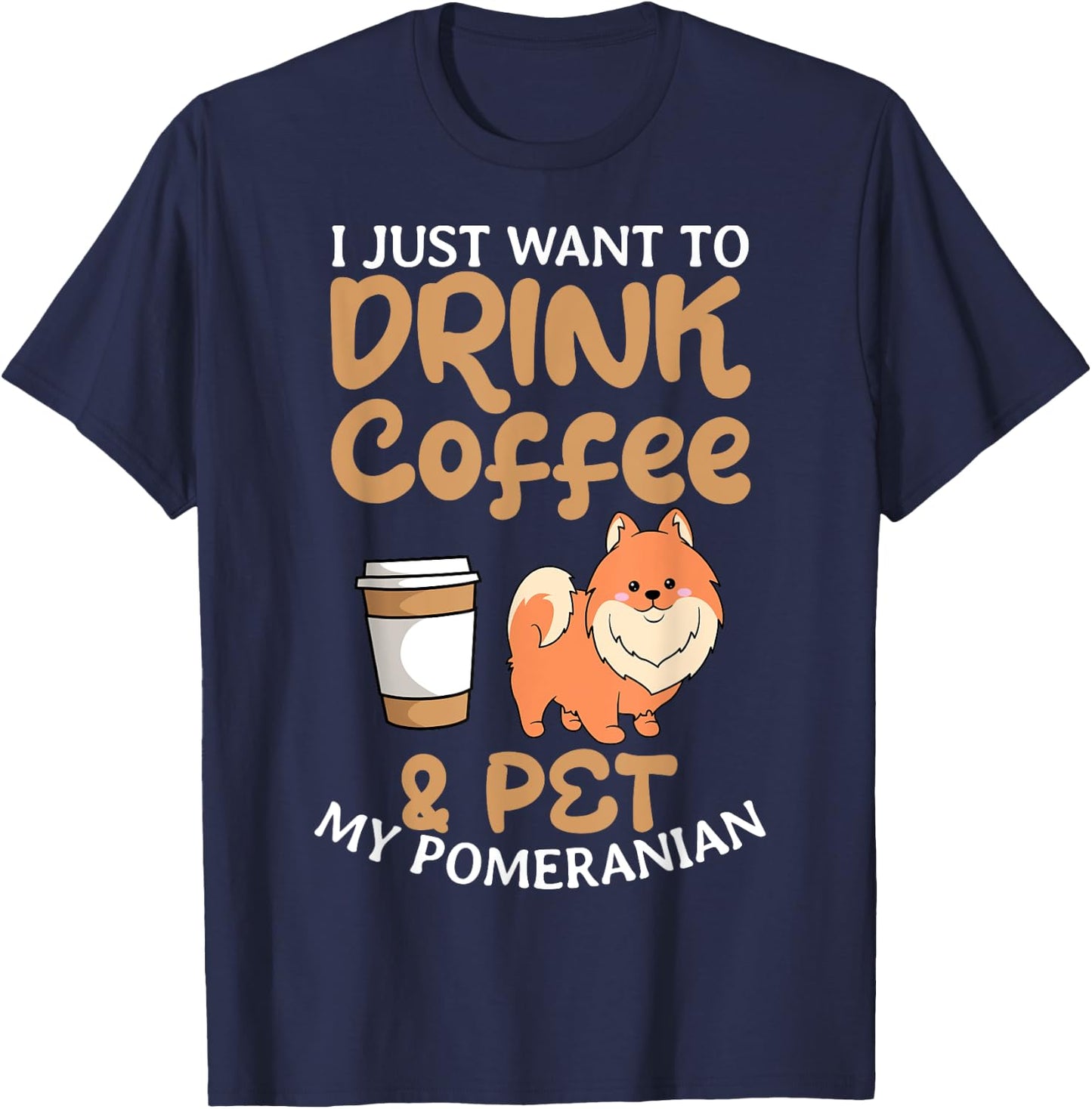 Pomeranian Coffee Lover Dwarf Spitz Pom Dog Owner Fur Parent T-Shirt - T-Shirt | Navy