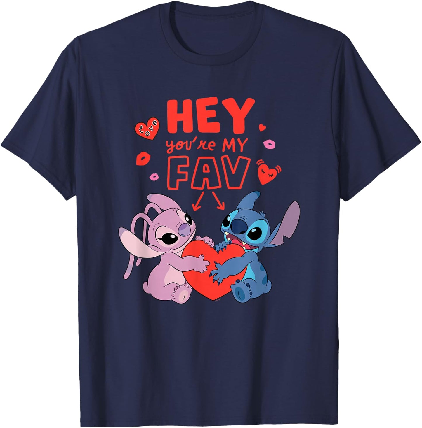Disney Stitch & Angel Hey You're My Fav Love Valentine's Day T-Shirt - T-Shirt | Navy