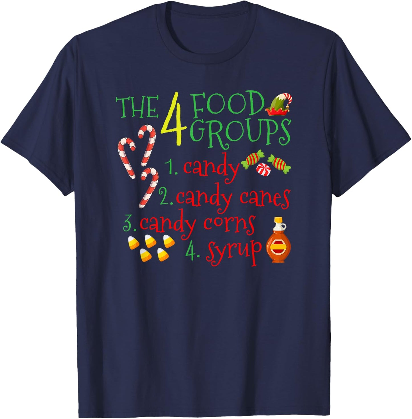 The 4 Elf Food Groups Funny Christmas Candy Cane T-Shirt - T-Shirt | Navy