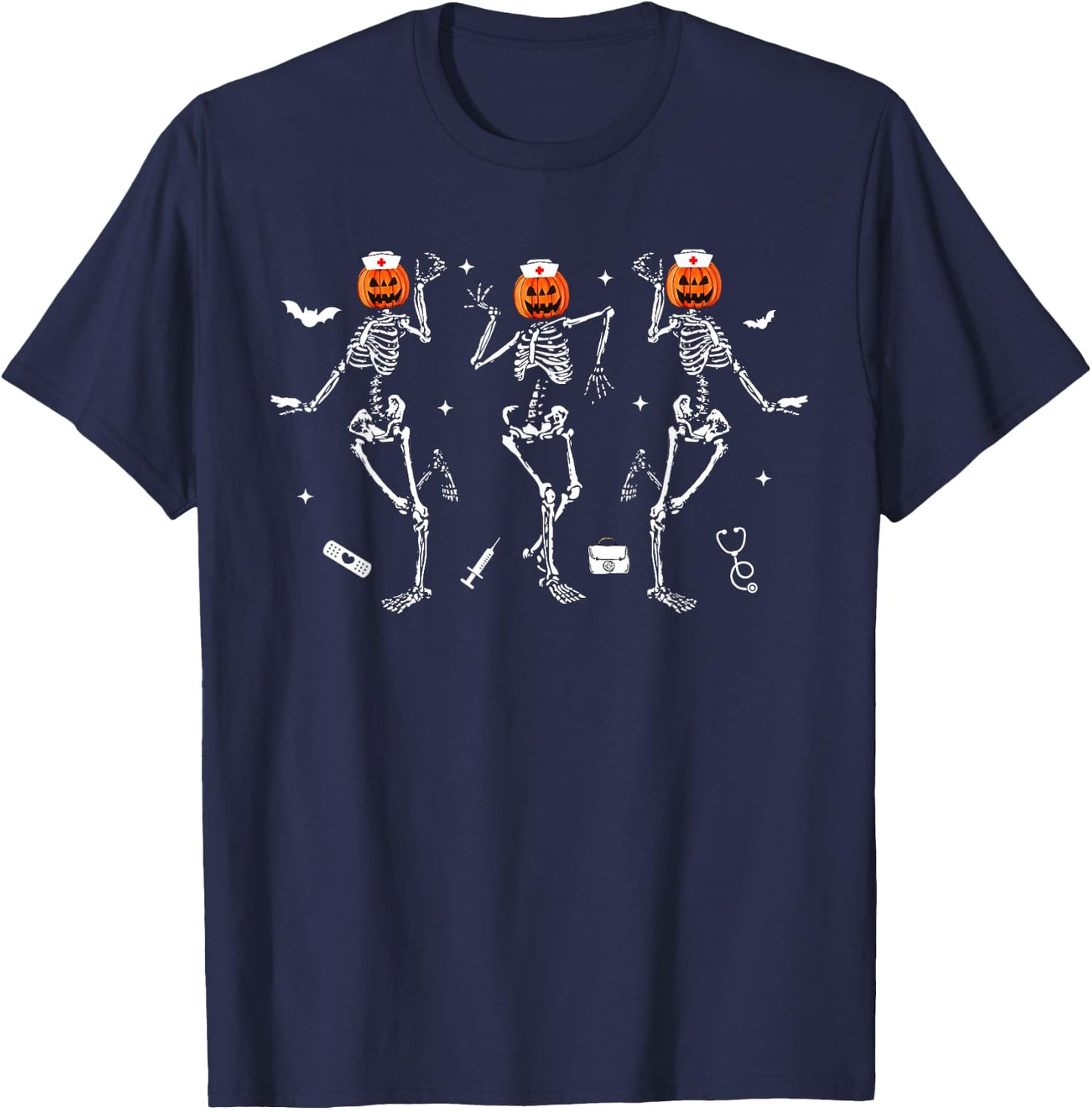 Nurse Skeleton Dancing Halloween Healthcare Crew Rn Nurse T-Shirt - T-Shirt | Navy