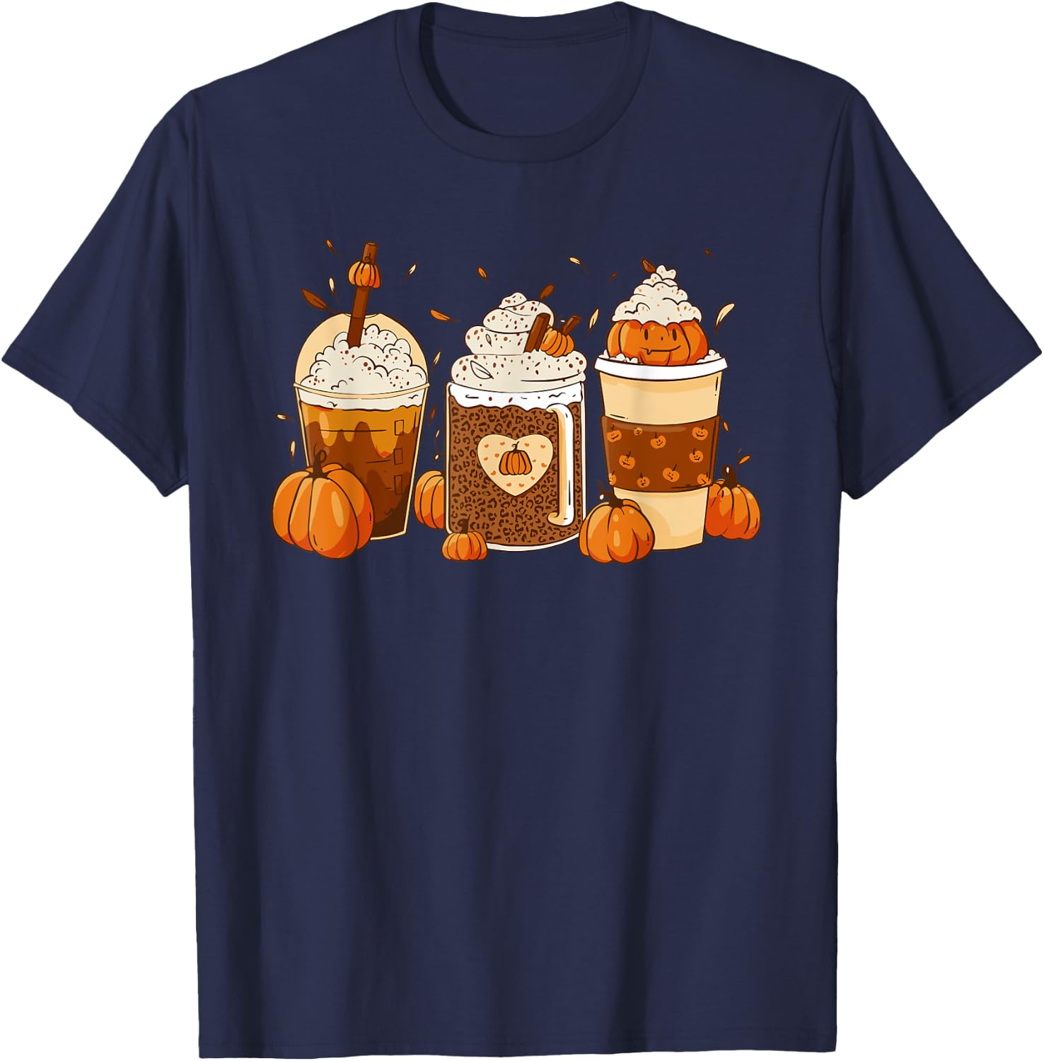 Pumpkin Spice Latte Fall Coffee Thanksgiving Shirt T-Shirt - T-Shirt | Navy