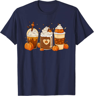 Pumpkin Spice Latte Fall Coffee Thanksgiving Shirt T-Shirt - T-Shirt | Navy