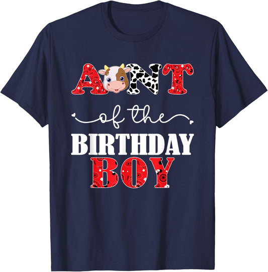 Aunt of The Birthday For Boy Cow Farm 1st Birthday Cow T-Shirt - T-Shirt | Navy