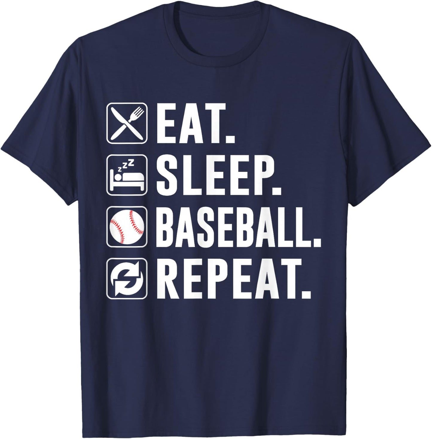 Eat Sleep Baseball Repeat Funny Baseball Player T-Shirt - T-Shirt | Navy