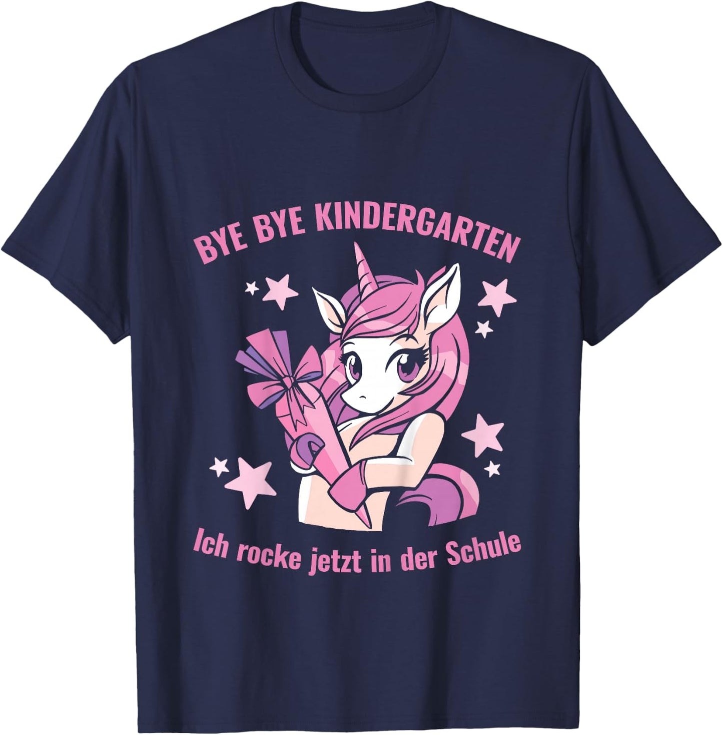 with German Text "Schulkind Ich Rocke Jetzt In Der Schule Unicorn" T-Shirt - T-Shirt | Navy