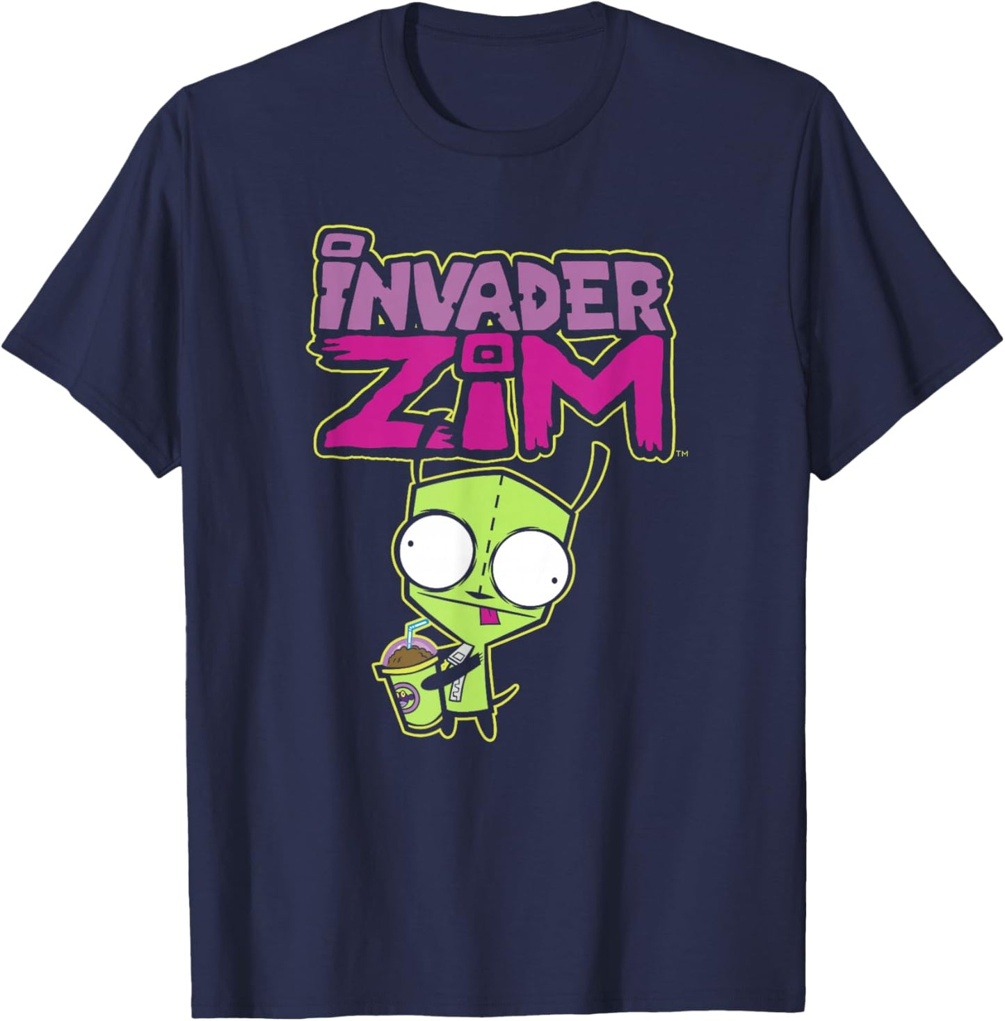 Invader Zim G.I.R Milkshake Foodie Dog Logo , black T-Shirt - T-Shirt | Navy
