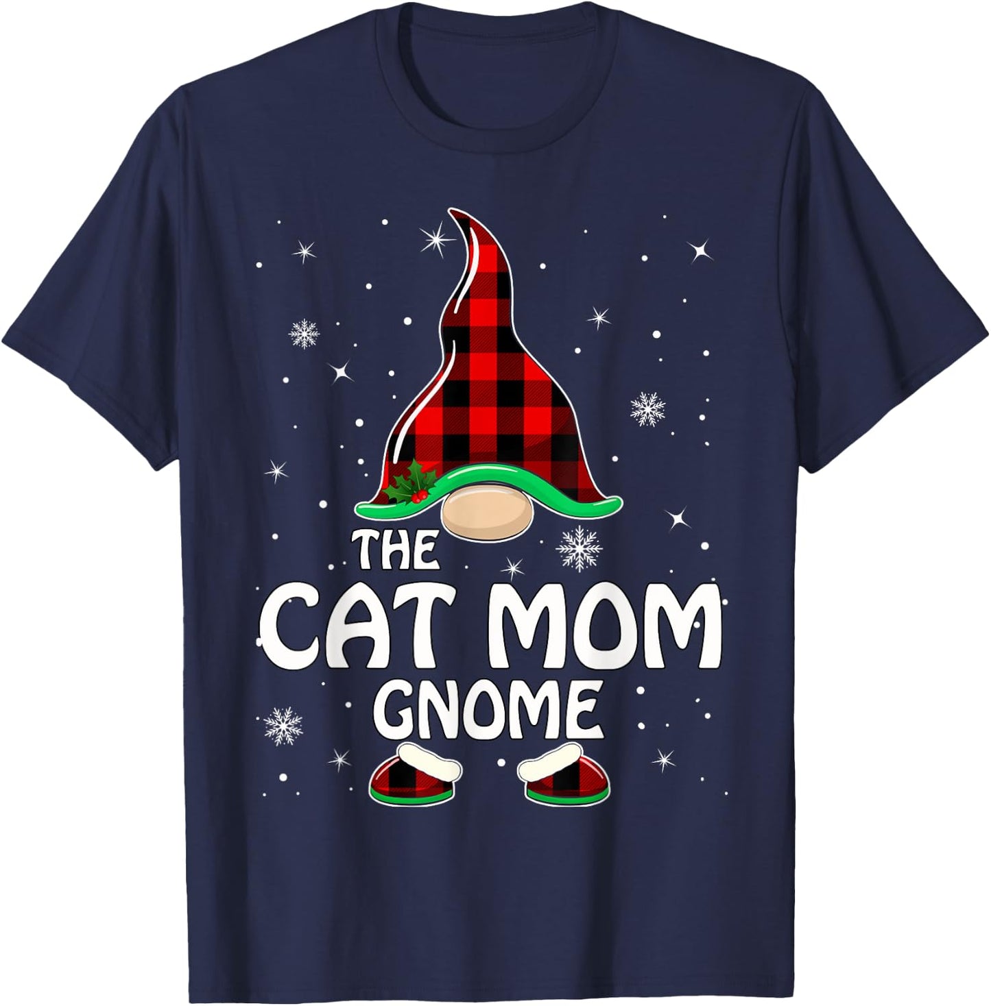 Cat Mom Gnome Buffalo Plaid Matching Family Christmas Men Women Kids T-Shirt - T-Shirt | Navy