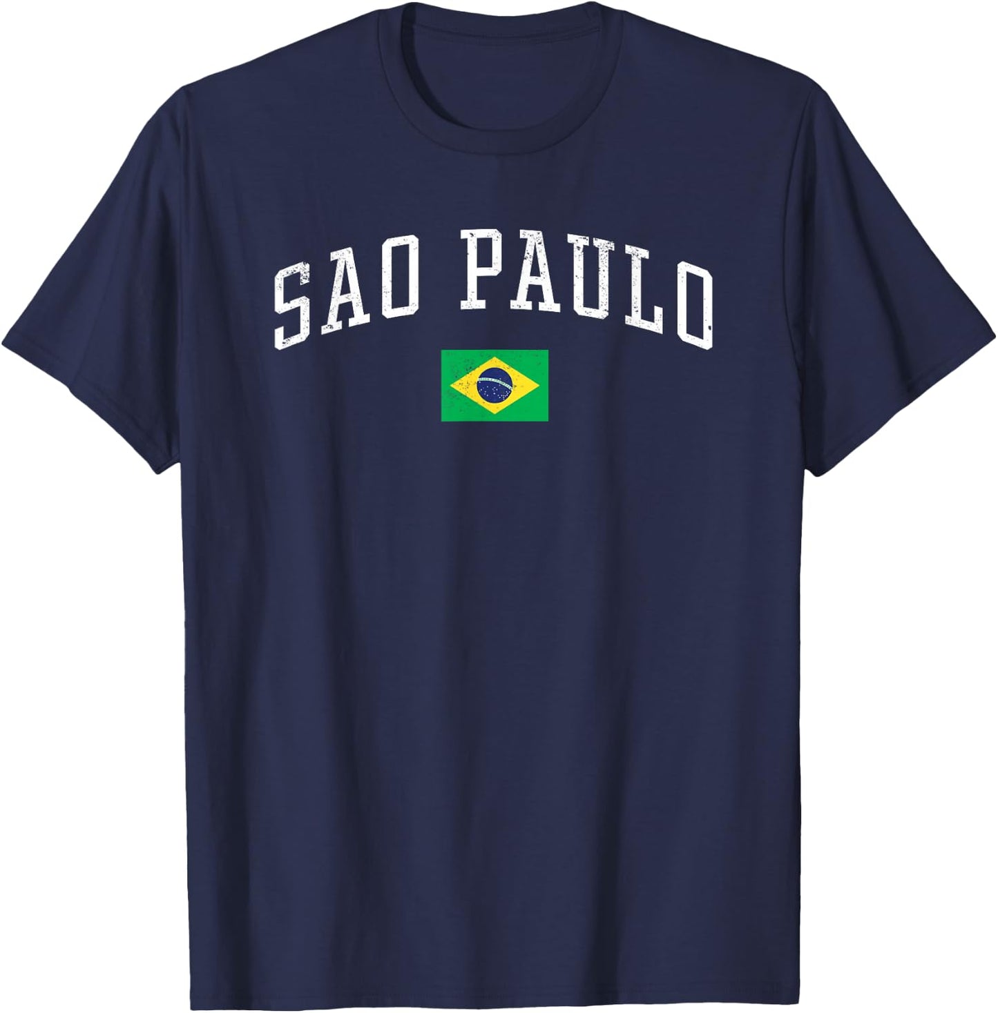 Vintage Sao Paulo Brasil Country Flag Souvenir Vacation T-Shirt - T-Shirt | Navy