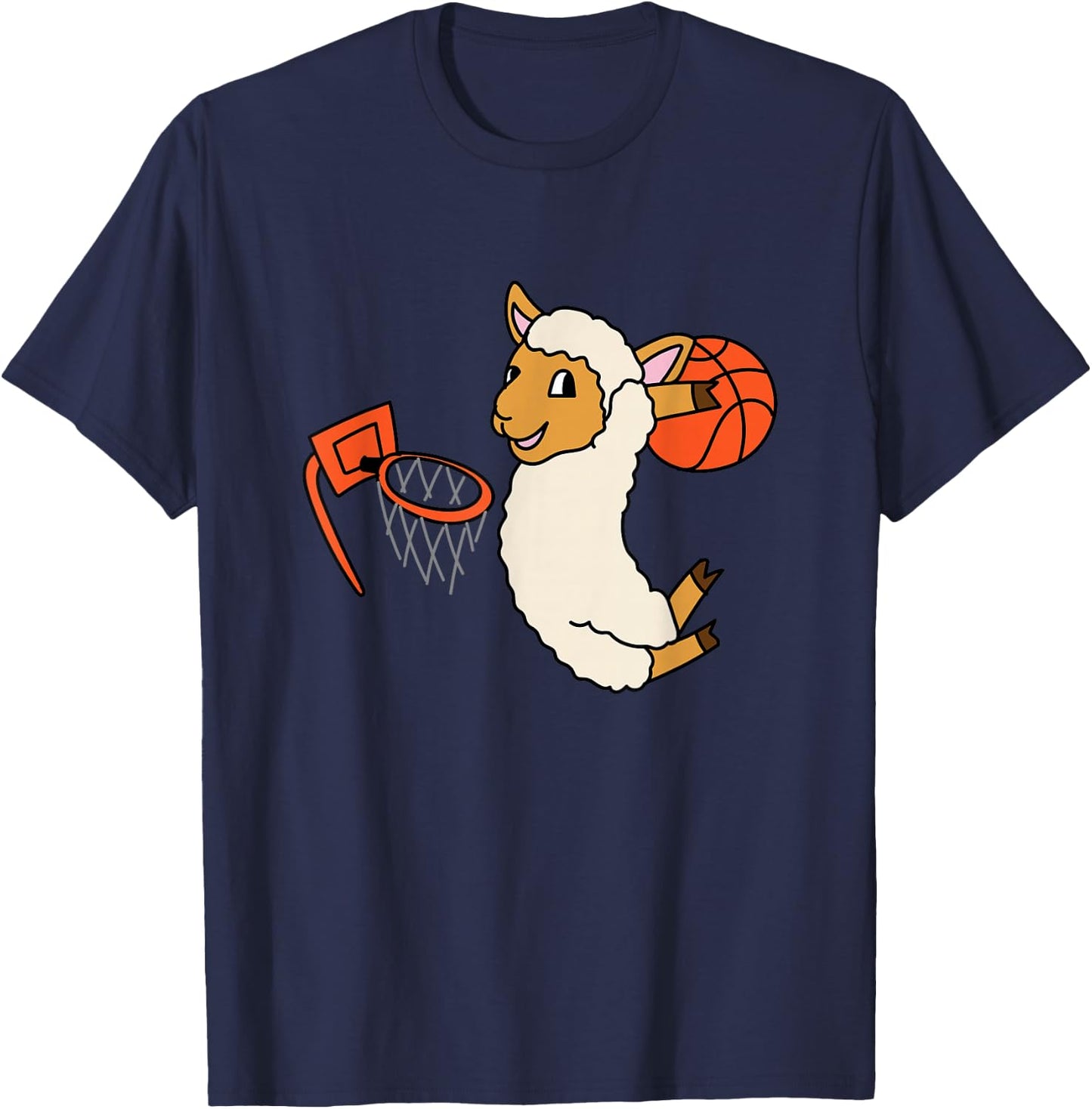 Lamb Playing Basketball Cute Sheep Ball Sport T-Shirt - T-Shirt | Navy