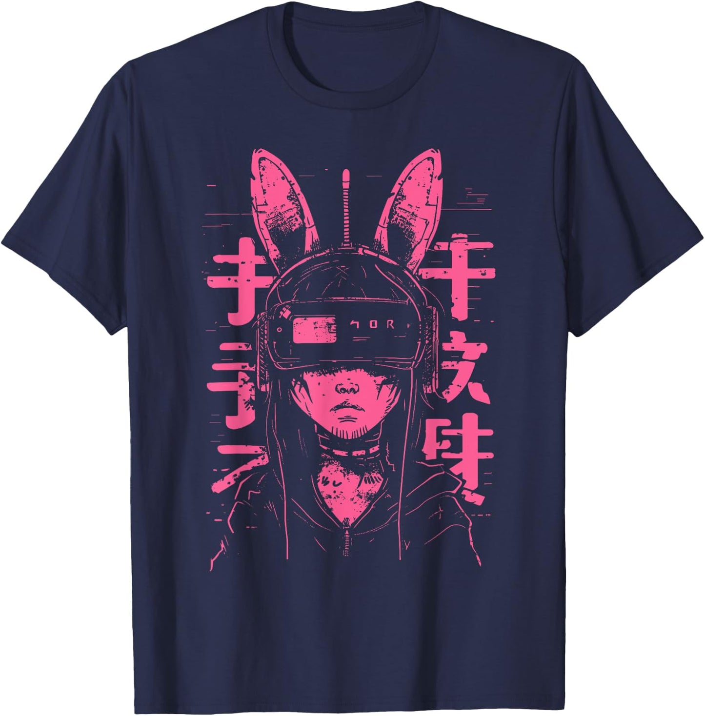 Anime Manga Punk Bunny Girl | Cyberpunk Japanese Harajuku T-Shirt - T-Shirt | Navy