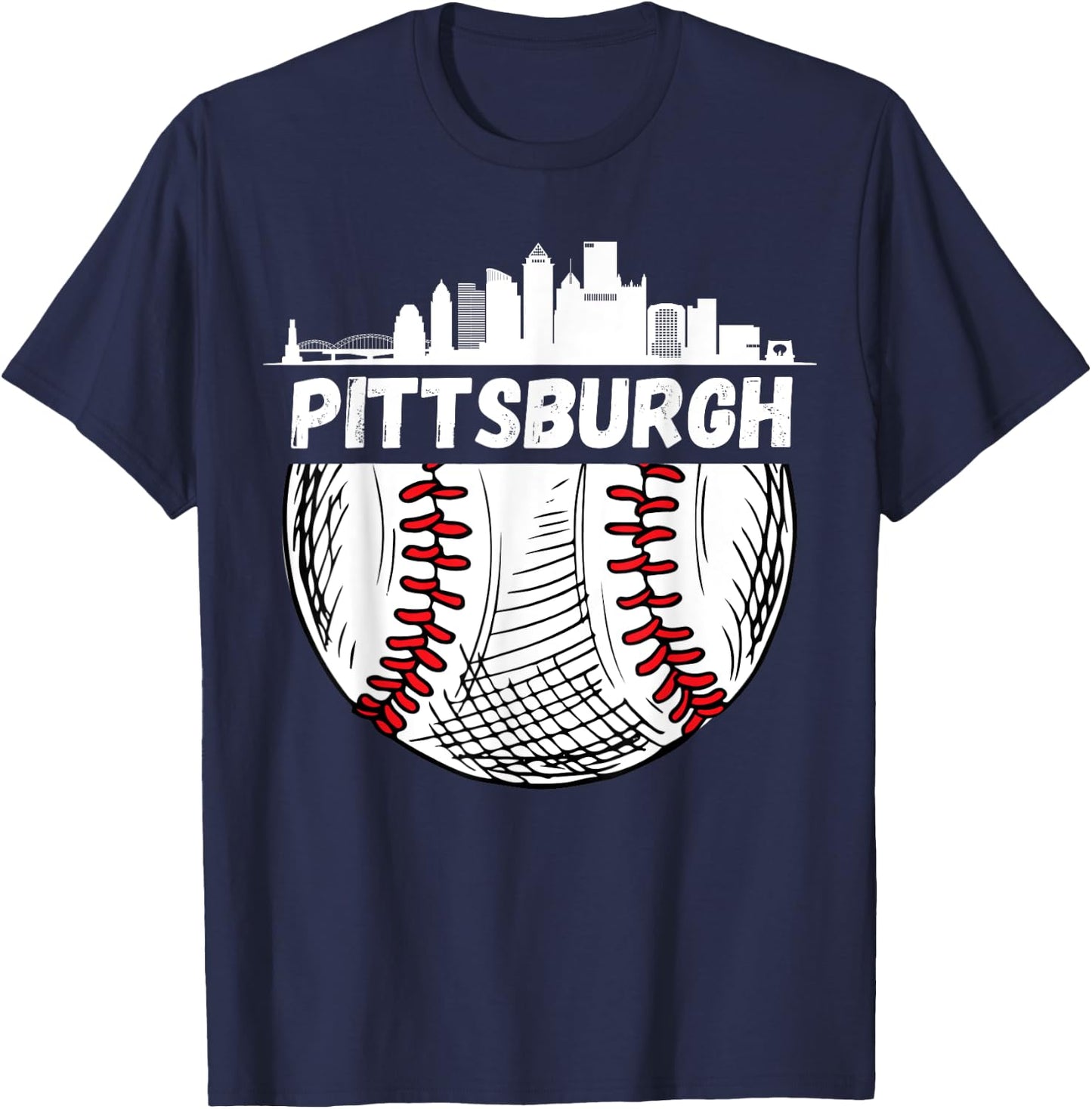 Vintage Pittsburgh Baseball Skyline Pittsburgh Baseball T-Shirt - T-Shirt | Navy