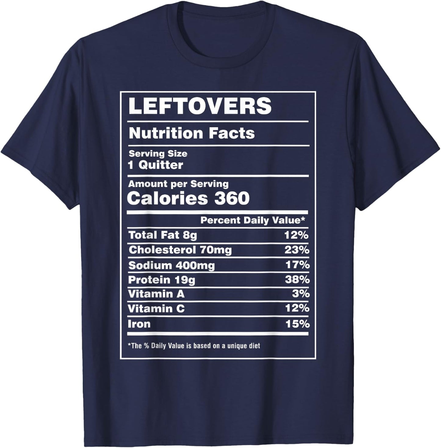 Nutrition Facts Leftovers Funny Thanksgiving Family Dinner T-Shirt - T-Shirt | Navy