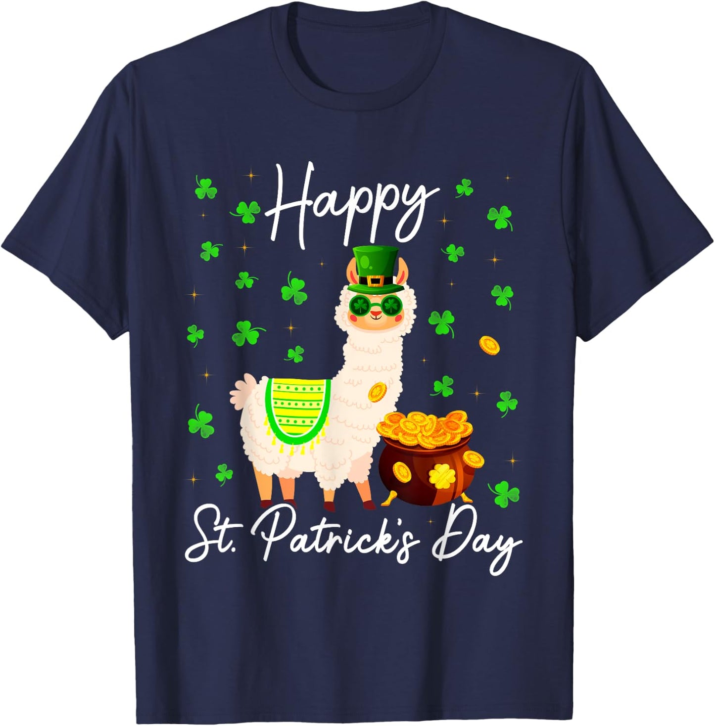 Happy St Patricks Day Cute Llama St Pattys Irish Shamrock T-Shirt - T-Shirt | Navy