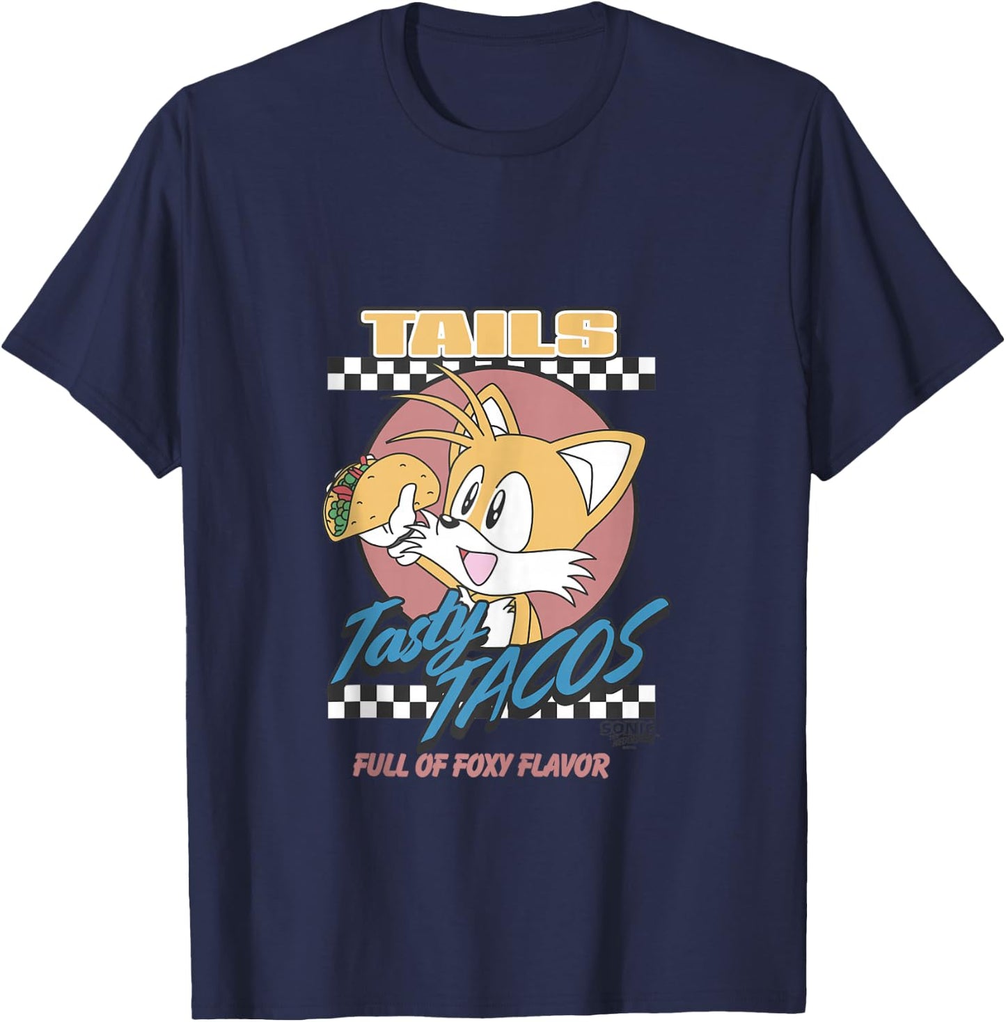 Sonic The Hedgehog Tails Tasty Tacos Foxy Flavor Vintage T-Shirt - T-Shirt | Navy
