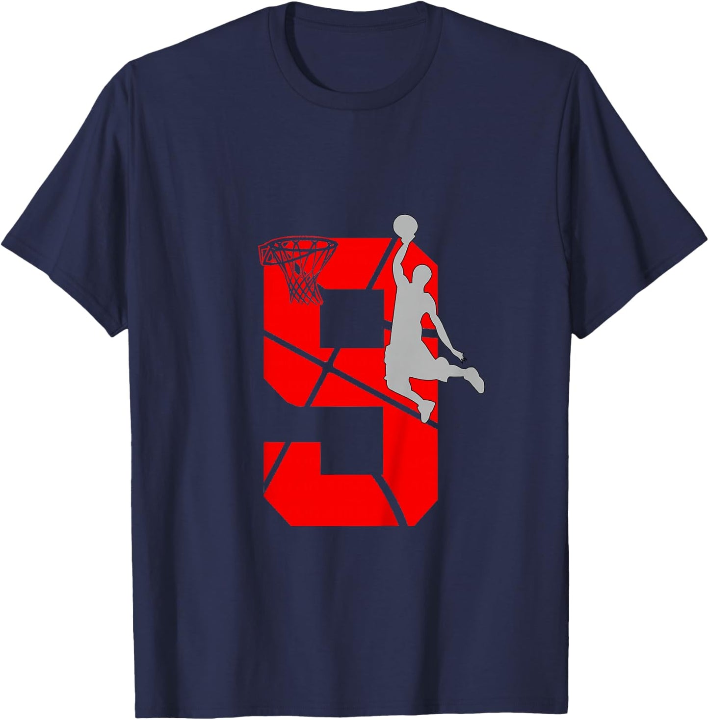 9 Year Old 9th Basketball Birthday PartyTheme Boys Girls T-Shirt - T-Shirt | Navy
