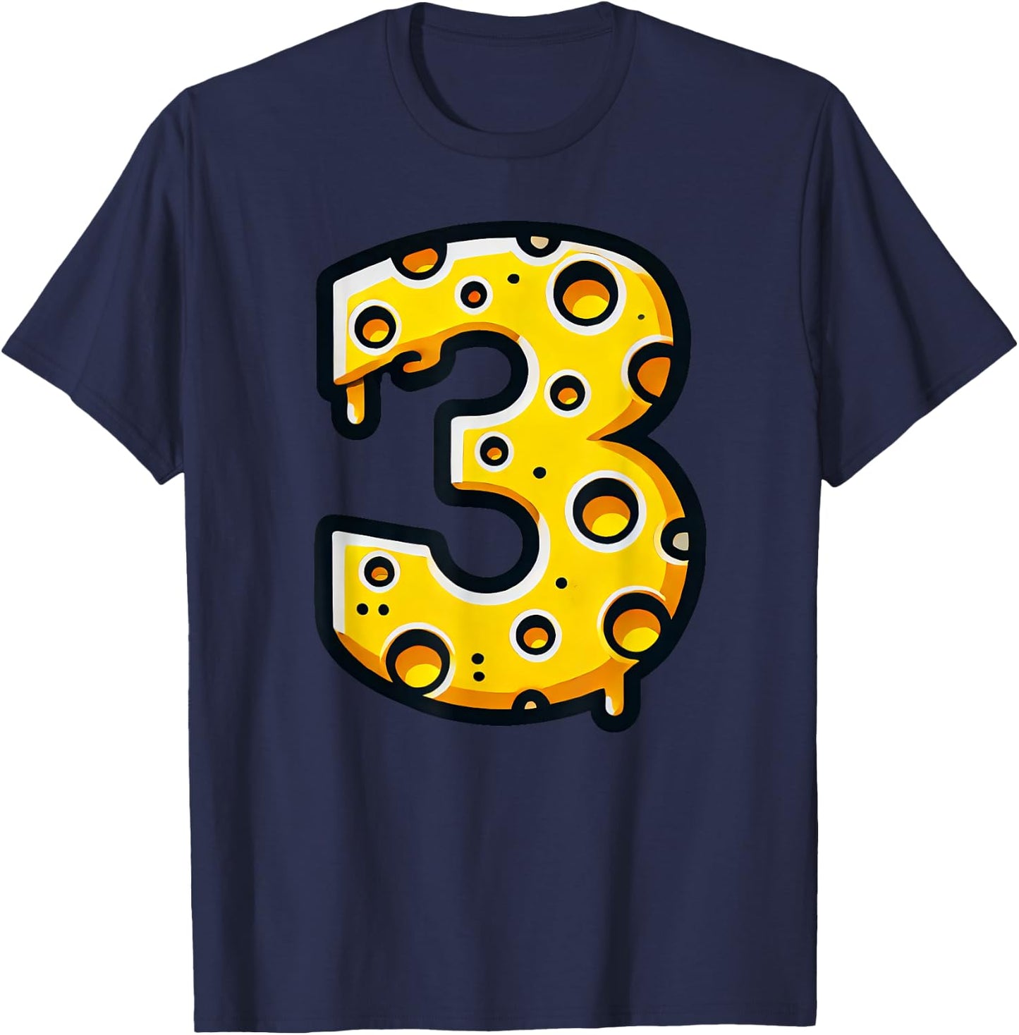 Happy 3rd Birthday Cheese 3 Years Old Number Boys Girls Kids T-Shirt - T-Shirt | Navy