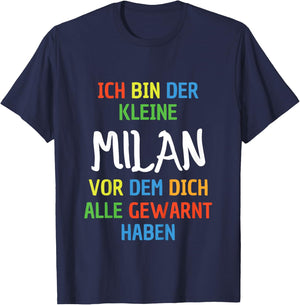 Children's Name Milan with German Text "Ich Bin Der Kleine Milan, black T-Shirt - T-Shirt | Navy