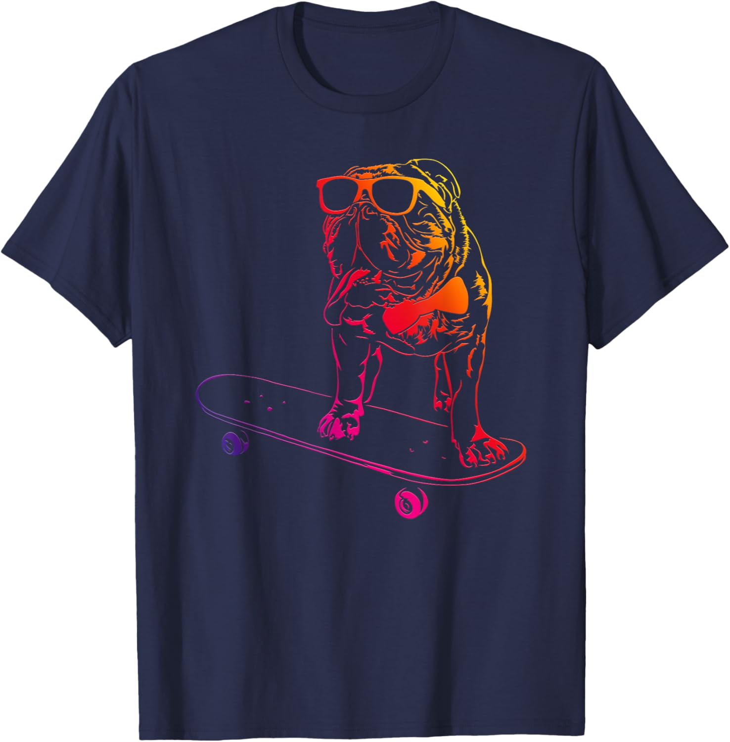 Funny Skateboard English Bulldog skateboarding dog lover dog T-Shirt - T-Shirt | Navy