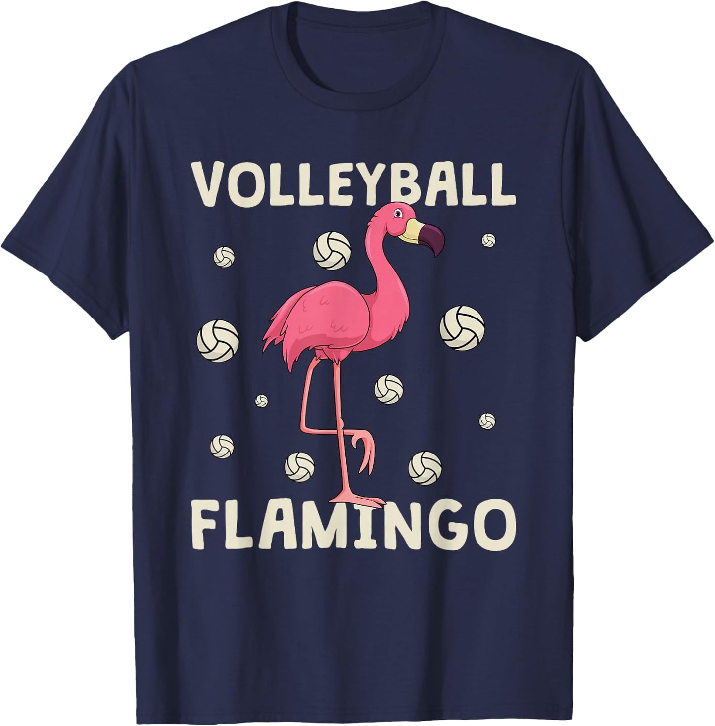 Pink Flamingo Volleyball Funny Beach Vball Girls T-Shirt - T-Shirt | Navy