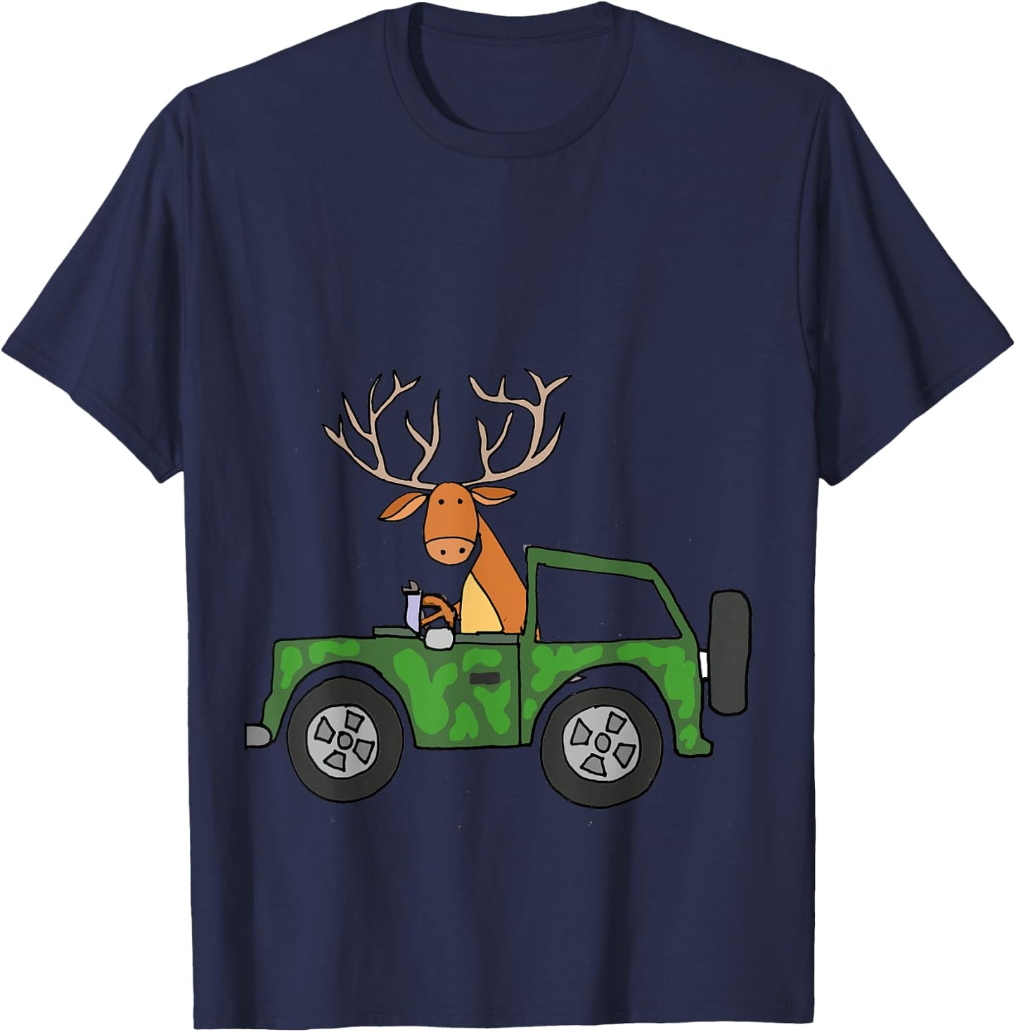 Smilealottees Cool Buck Deer Driving Camouflage Car T-Shirt - T-Shirt | Navy