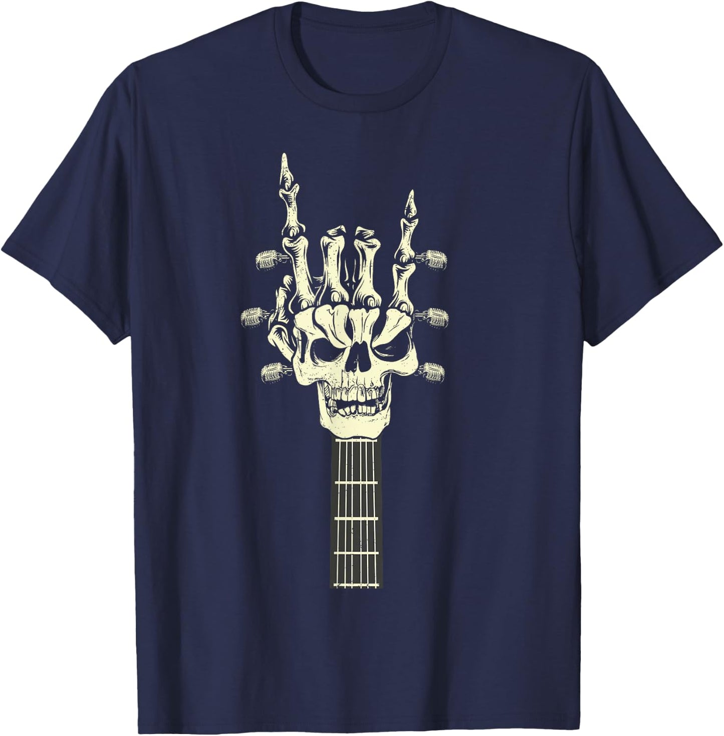 Rock On Skeleton Hand Guitar Rock & Roll Men Women Rock Band T-Shirt - T-Shirt | Navy