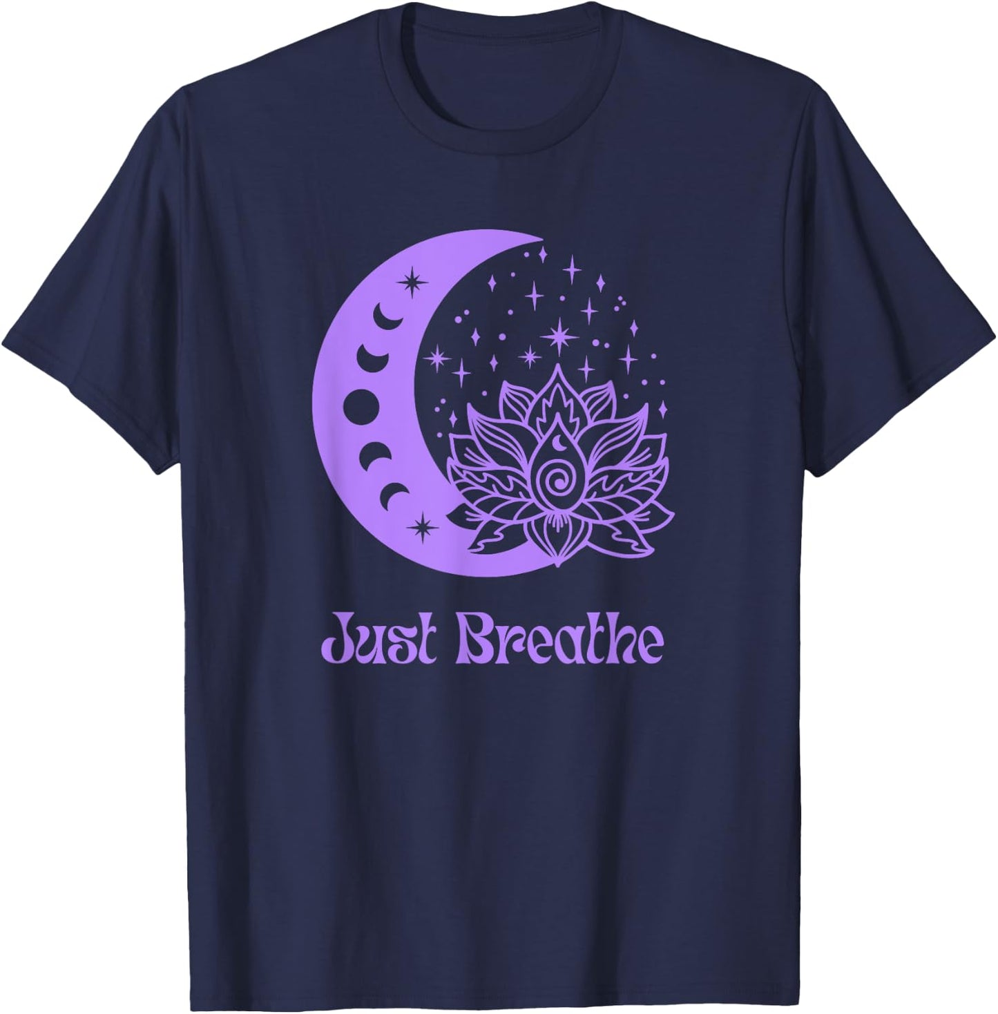 Yogi Purple Moon Phase Yoga Meditation Just Breathe Women's T-Shirt - T-Shirt | Navy