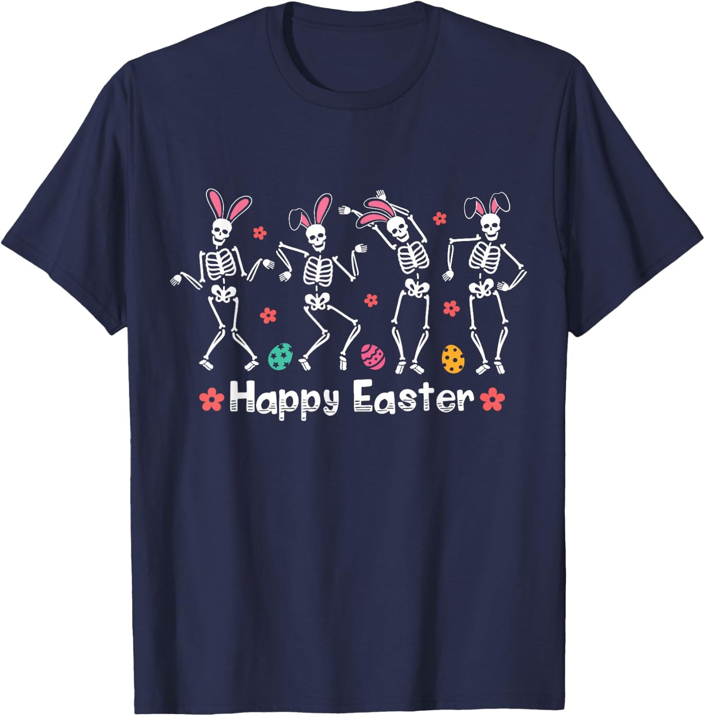 Happy Easter Funny Bunny Dancing Skeletons Easter Egg Rabbit T-Shirt - T-Shirt | Navy