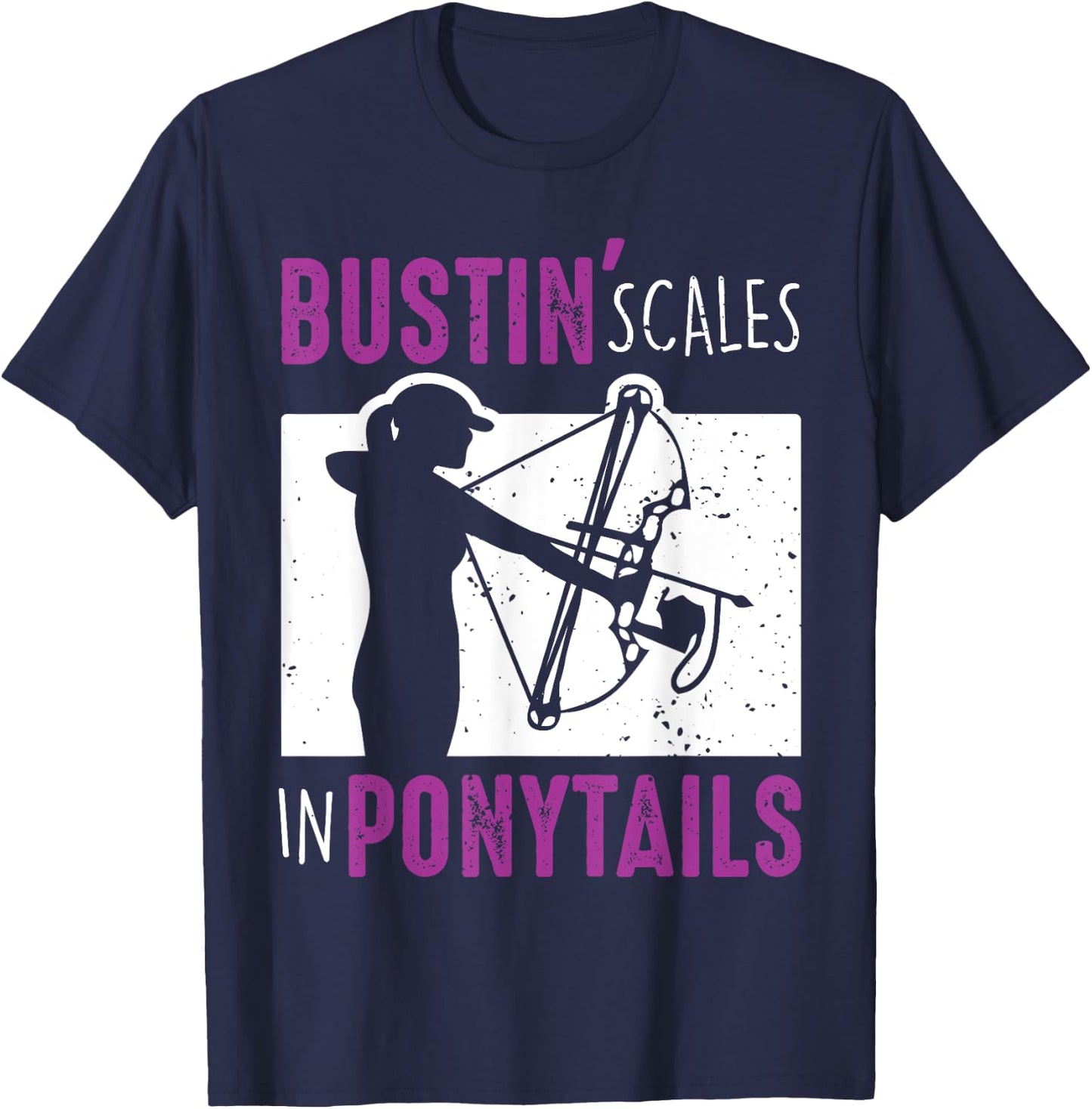 Bow Fish Archery Woman Fishing Girl T-Shirt - T-Shirt | Navy