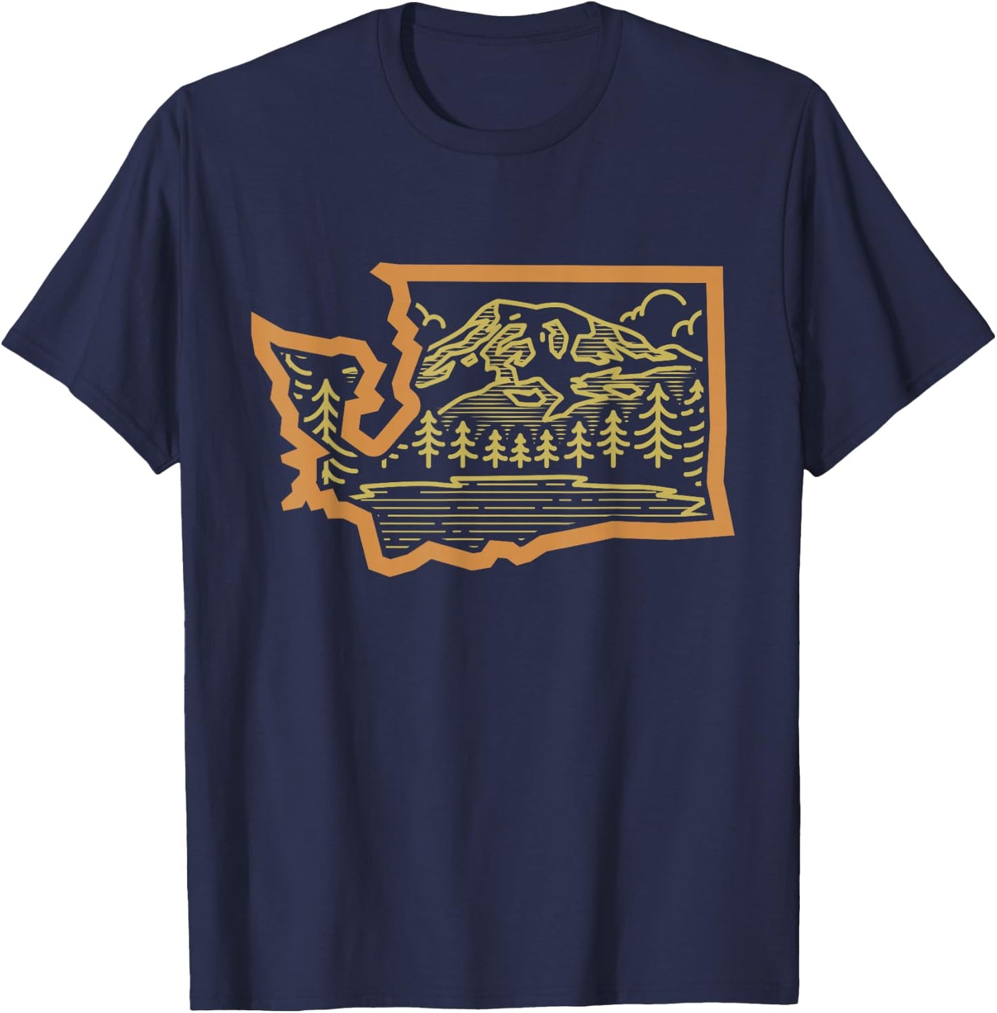 Washington Mountain Landscape State Outline Design T-Shirt - T-Shirt | Navy