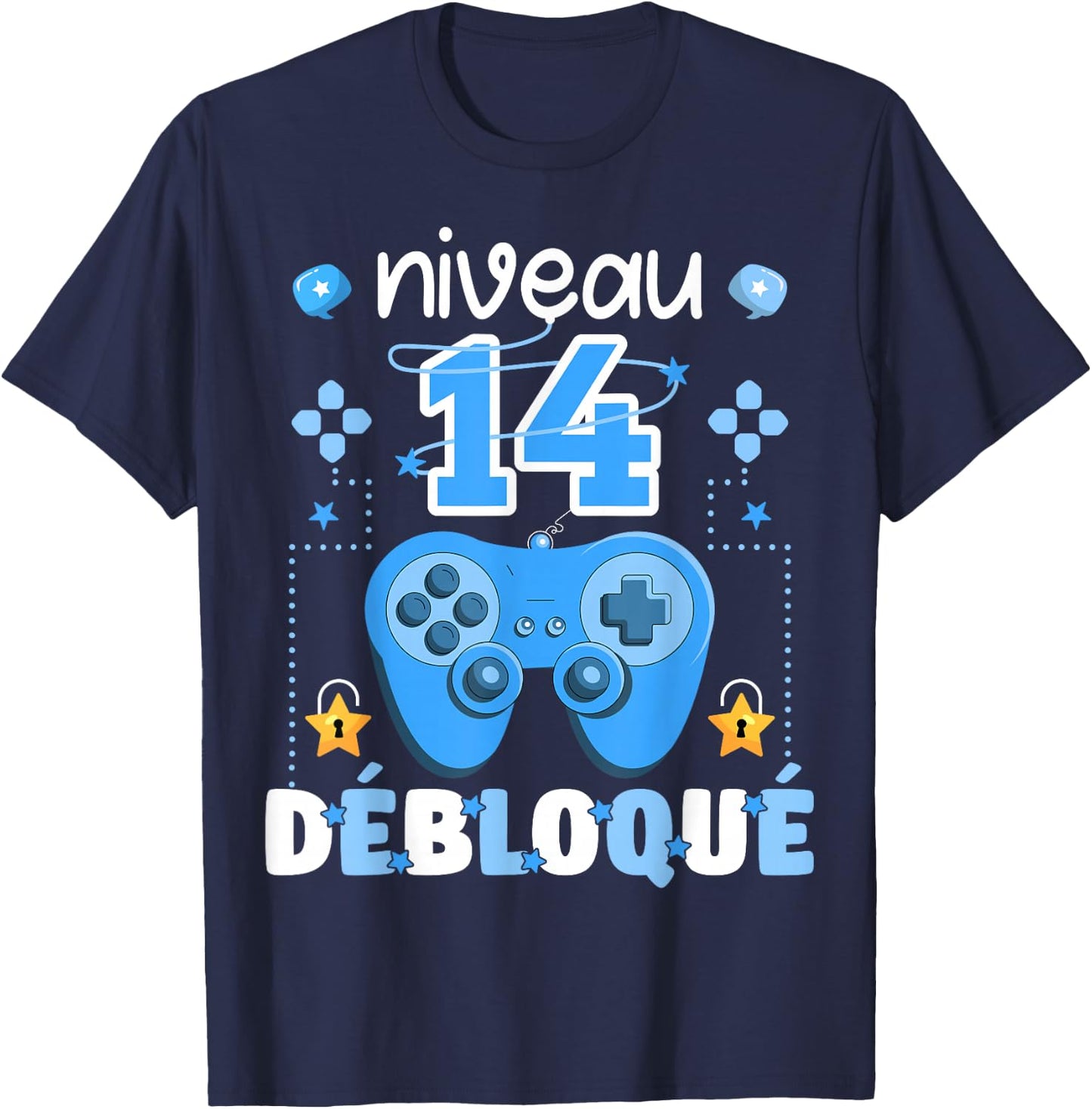 Level 14 Unlocked Gaming Teen Geek Birthday 14 Years Gamer , Black, S T-Shirt - T-Shirt | Navy