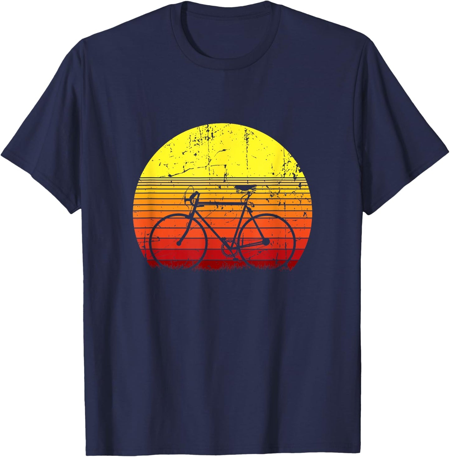 Vintage Racing Bike Cycling Sunset Bike , Black, S T-Shirt - T-Shirt | Navy