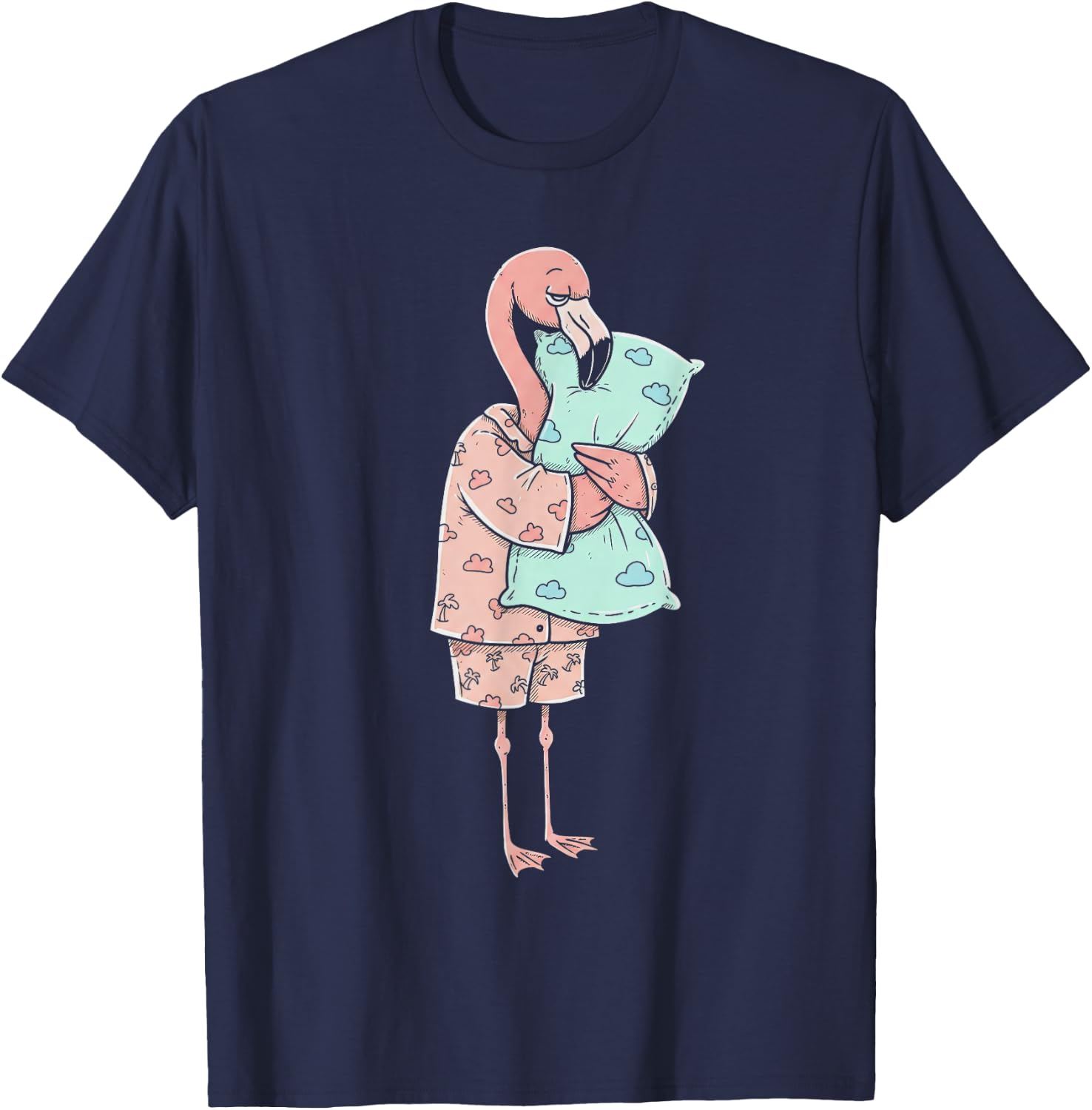 Funny Sleepy Flamingo Pajama Women Men Kids Boys And Girls T-Shirt - T-Shirt | Navy