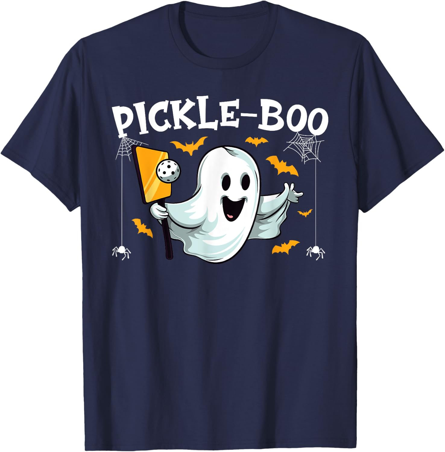 Pickleball Halloween Funny Ghost Pickle-boo Pun Paddle T-Shirt - T-Shirt | Navy