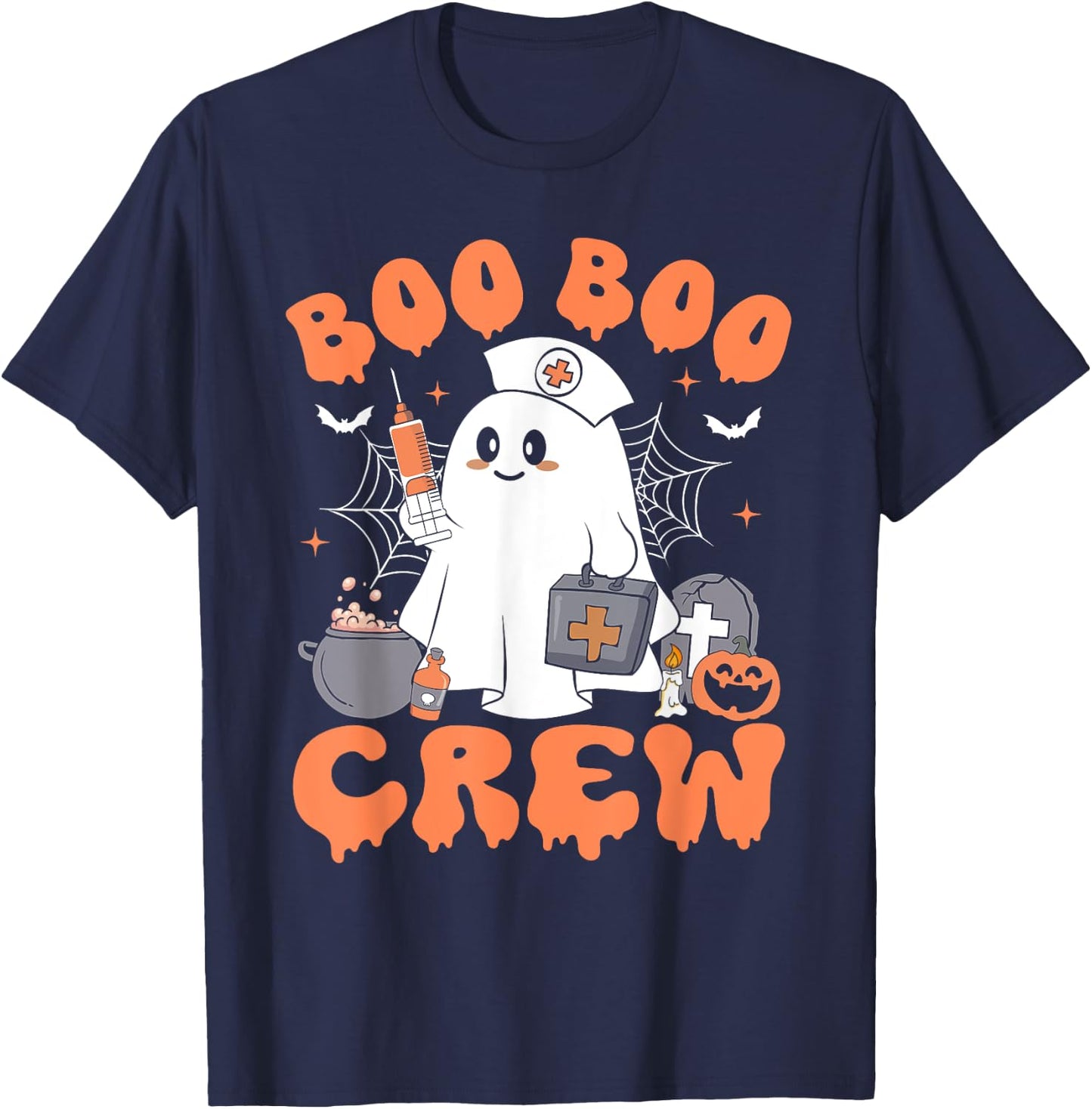 Boo Boo Crew Nurse Shirt Women Cute Ghost Halloween Nursing T-Shirt - T-Shirt | Navy