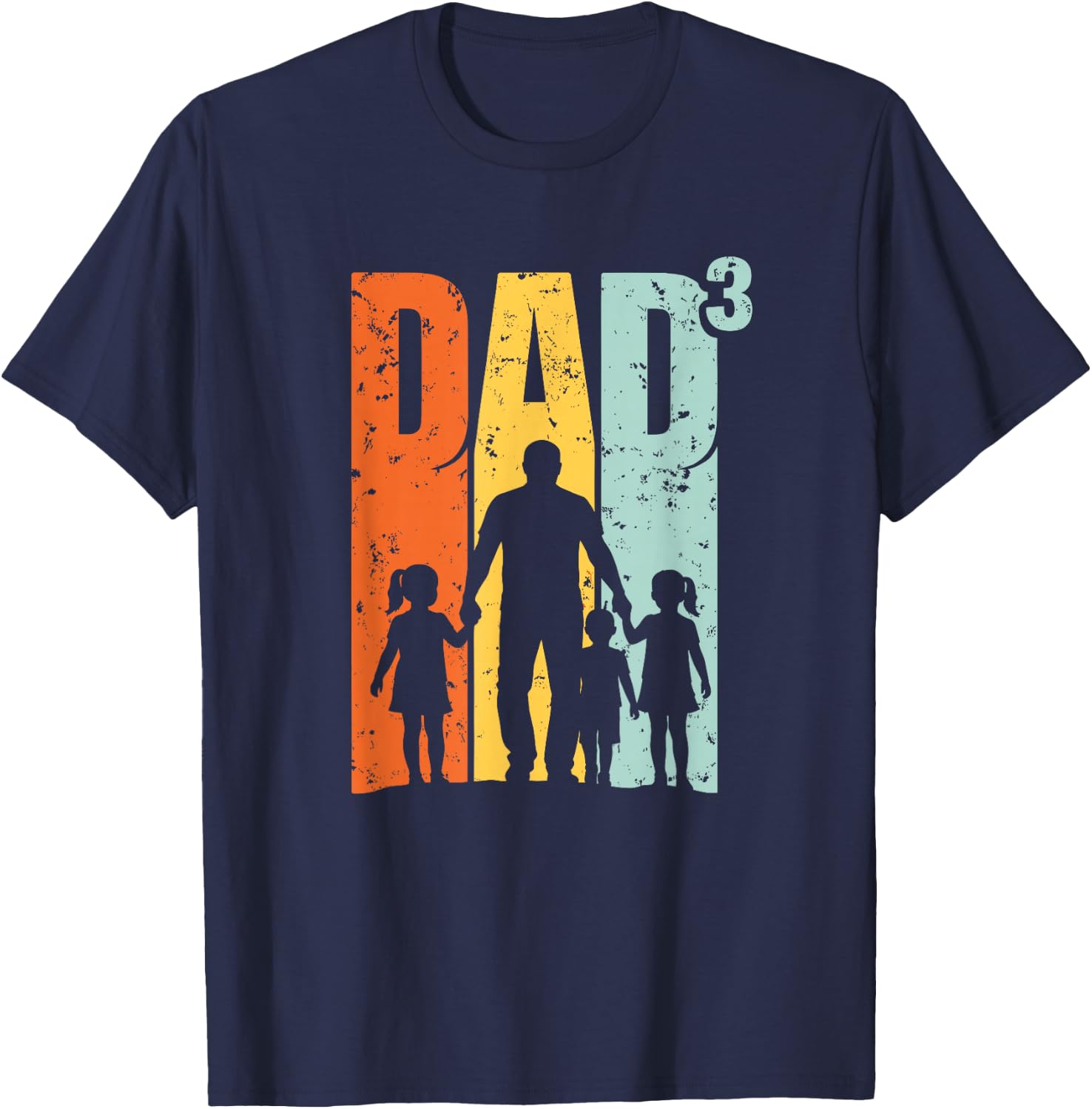 Vintage Papa Vater 3 Kinder Silhouette Retro Sonnenuntergang T-Shirt - T-Shirt | Navy