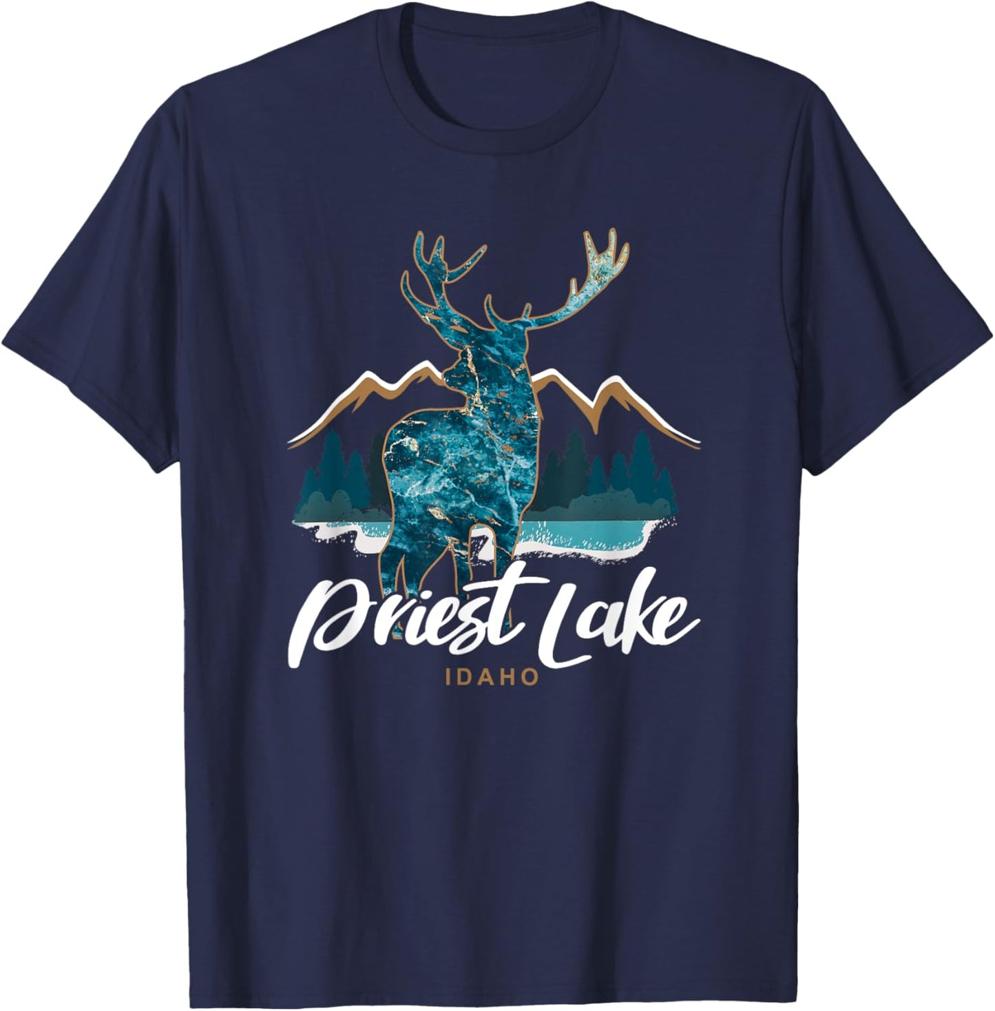 Priest Lake Idaho USA Mountains Elk Vacation Souvenir T-Shirt - T-Shirt | Navy