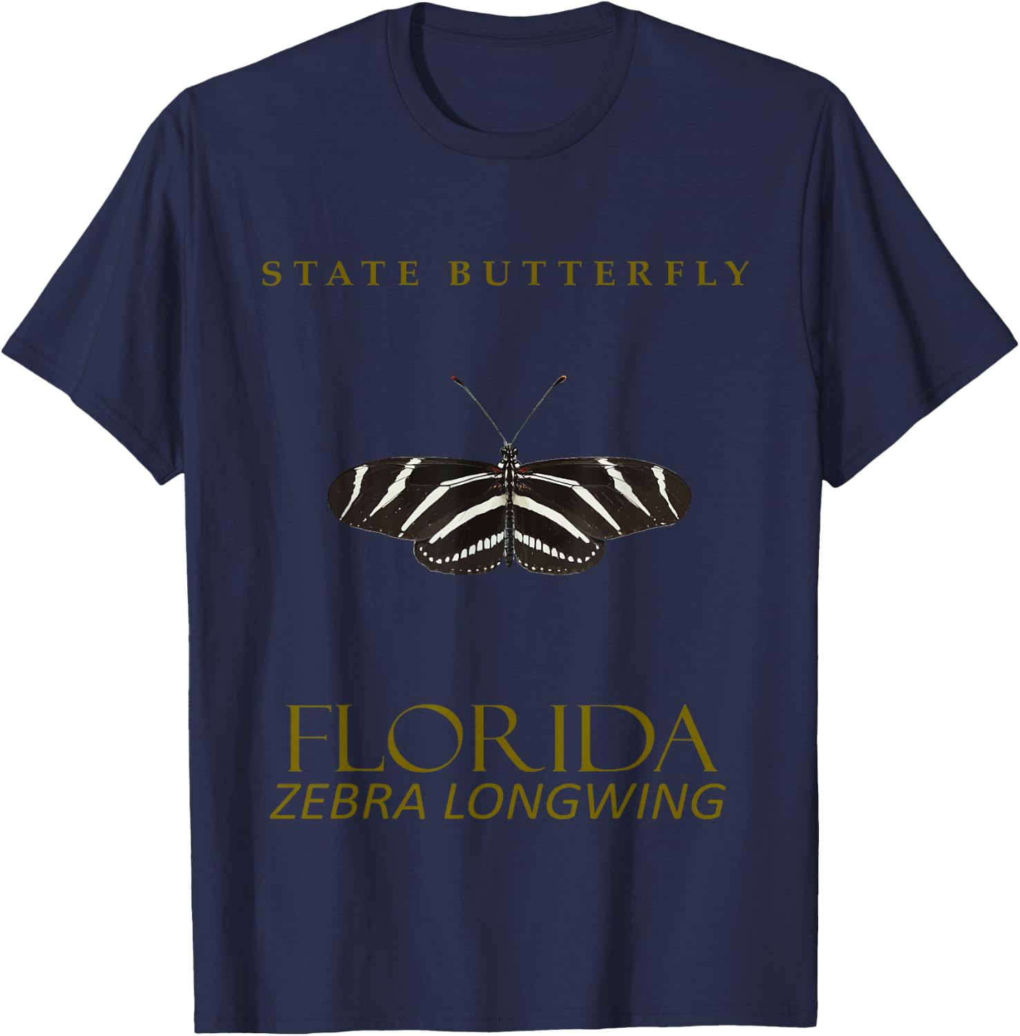 Florida Butterfly Zebra Longwing Design T-Shirt - T-Shirt | Navy