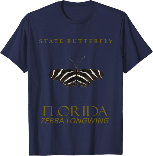 Florida Butterfly Zebra Longwing Design T-Shirt - T-Shirt | Navy