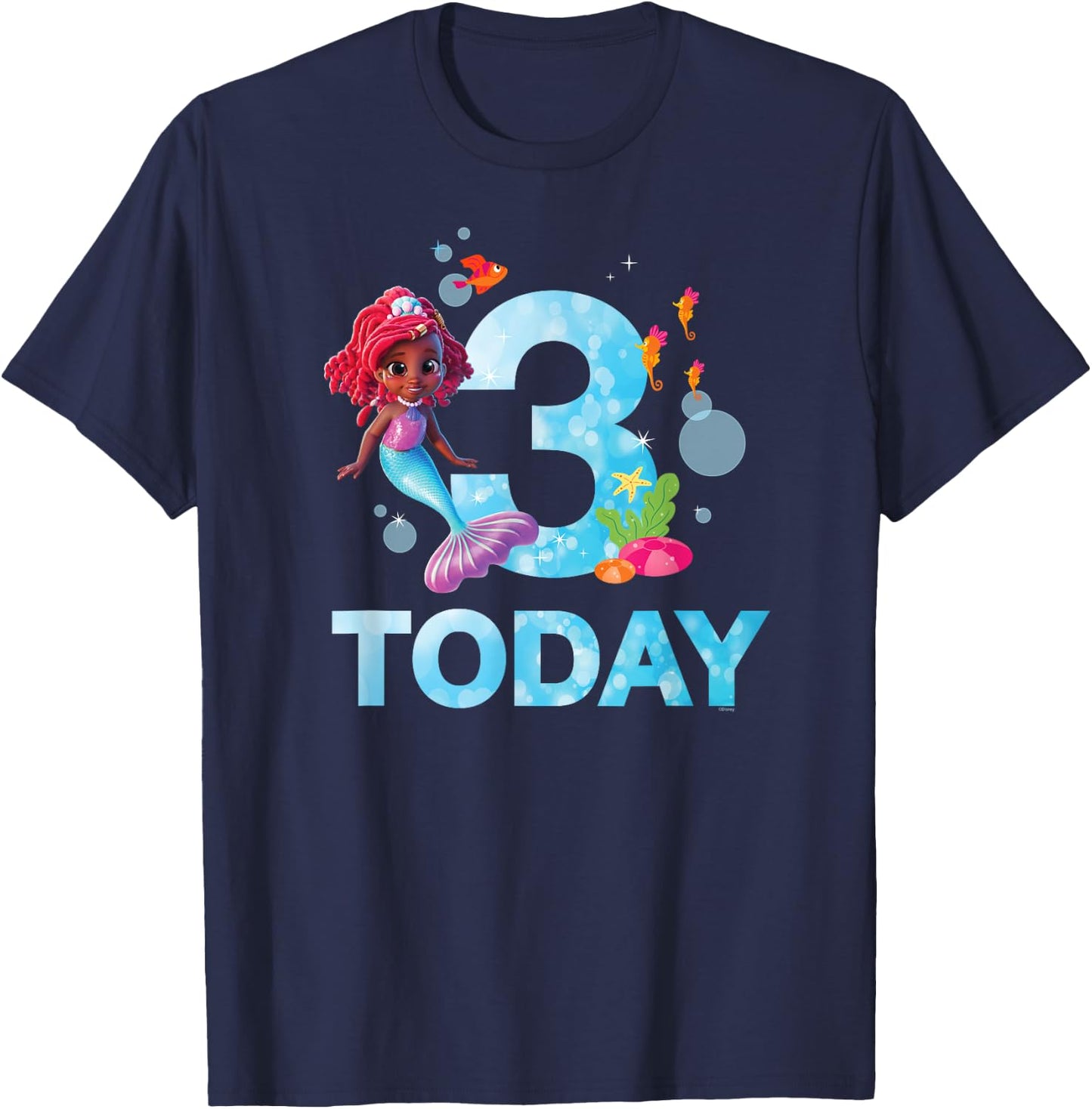 Disney Junior’s Ariel Third Birthday 3 Years Old Today T-Shirt - T-Shirt | Navy