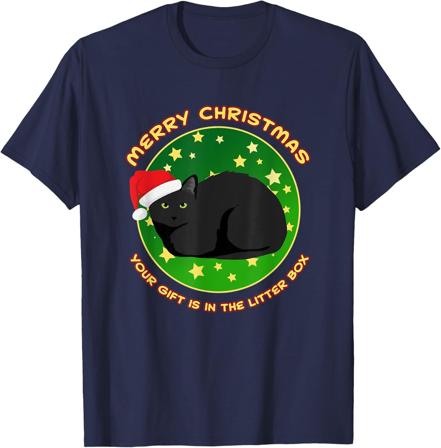 Merry Christmas Your Present is in the Litter Box Cat Xmas Women T-Shirt - T-Shirt | Navy