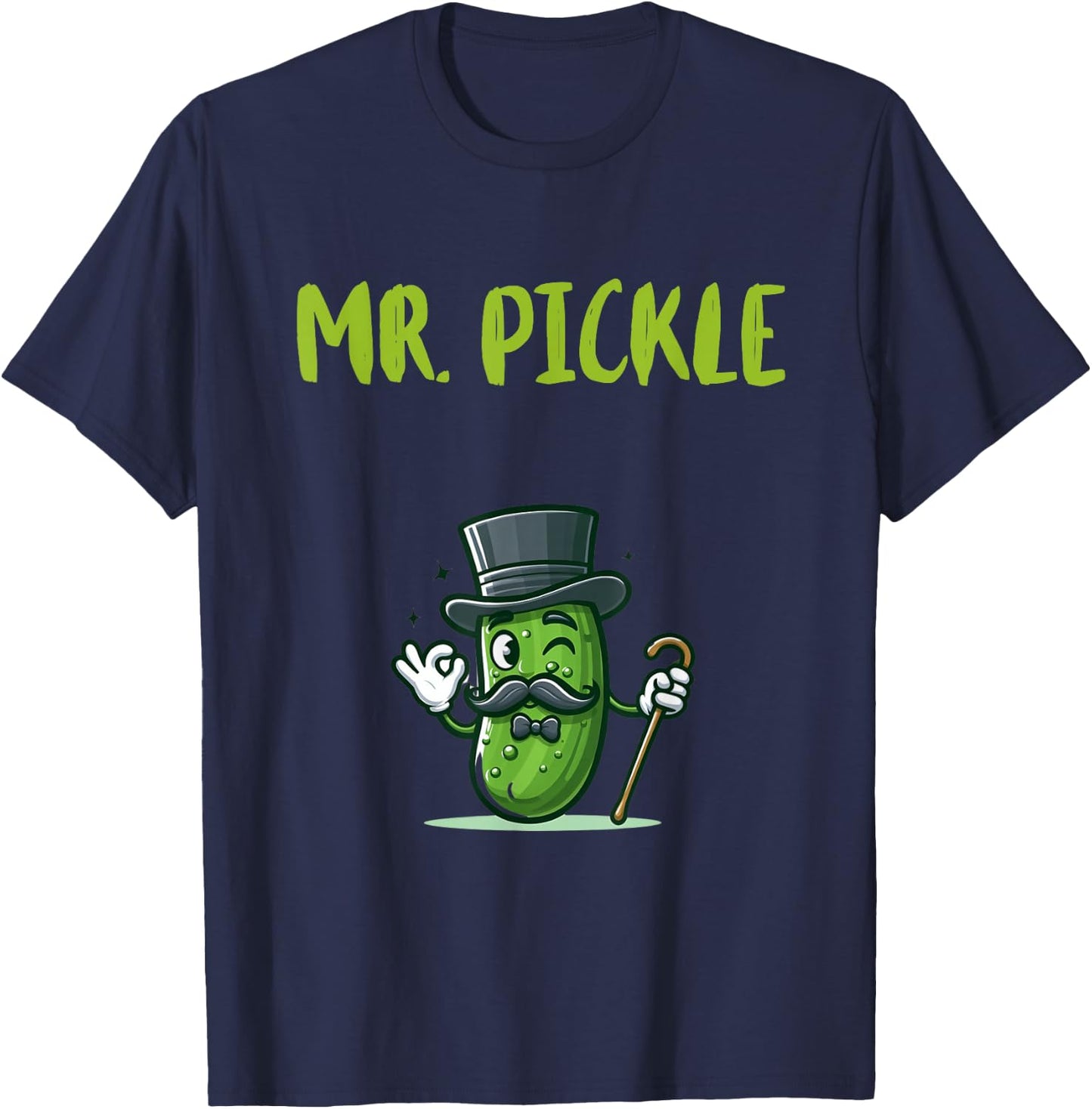 Foodie Design Mr. Pickle - Men's -Adults Black Small Classic Fit Short Sleeve Pickle-Themed T-Shirt - T-Shirt | Navy