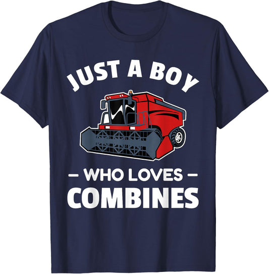Just a boy who loves combines, red combine harvester T-Shirt - T-Shirt | Navy