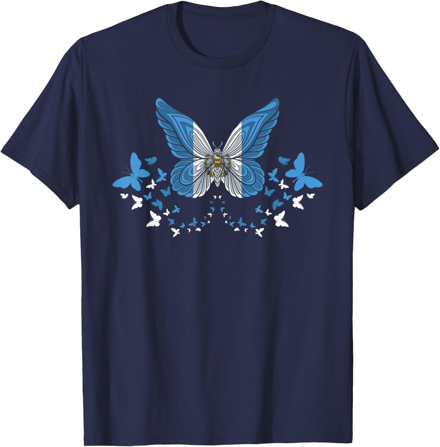 Guatemala Guatemalan Guatemala Flag Butterflies T-Shirt - T-Shirt | Navy