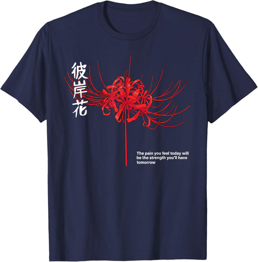 Japanese Spider Lily Soft Grunge Anime Aesthetic Flower Fan T-Shirt - T-Shirt | Navy