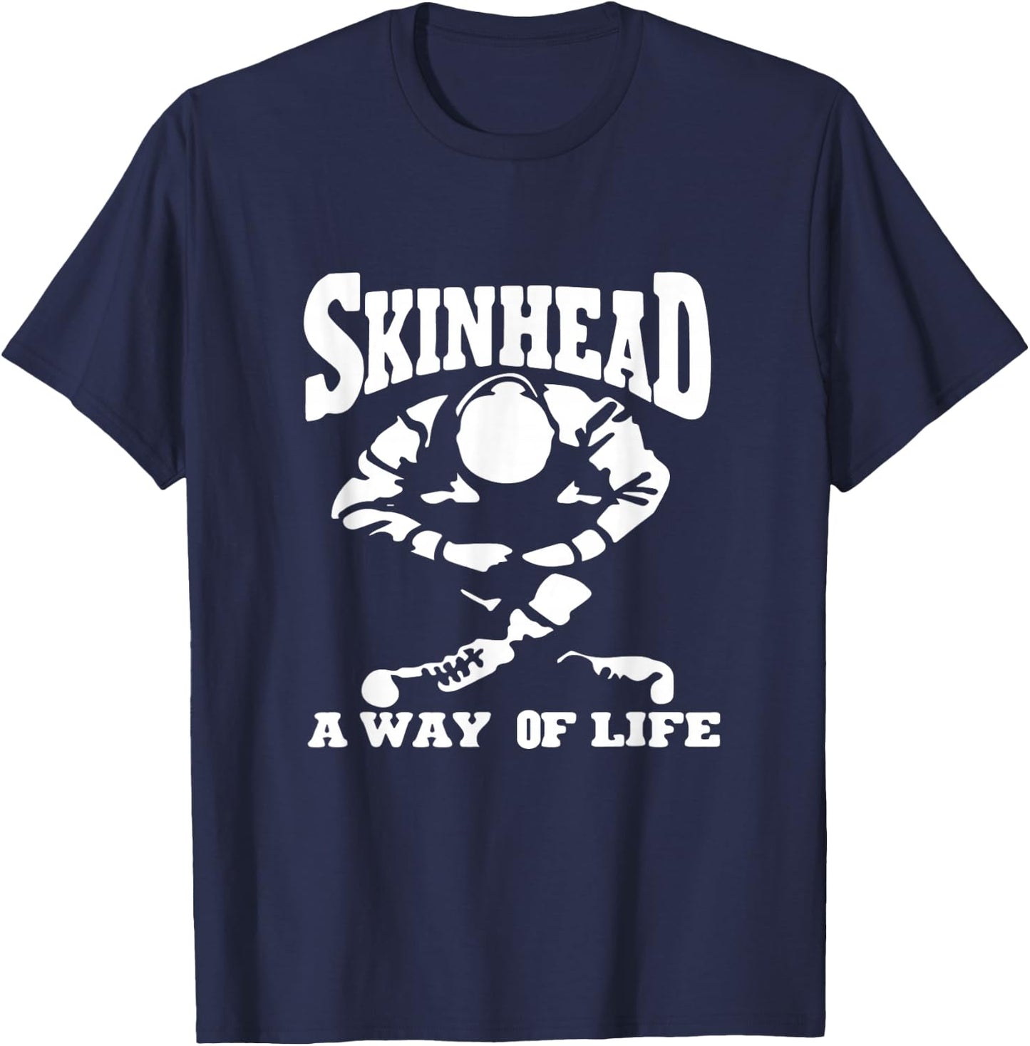 Jujubella Herren Skinhead, Rasiert Schwarz Klein Klassische Passform Kurzarm T-Shirt - T-Shirt | Navy