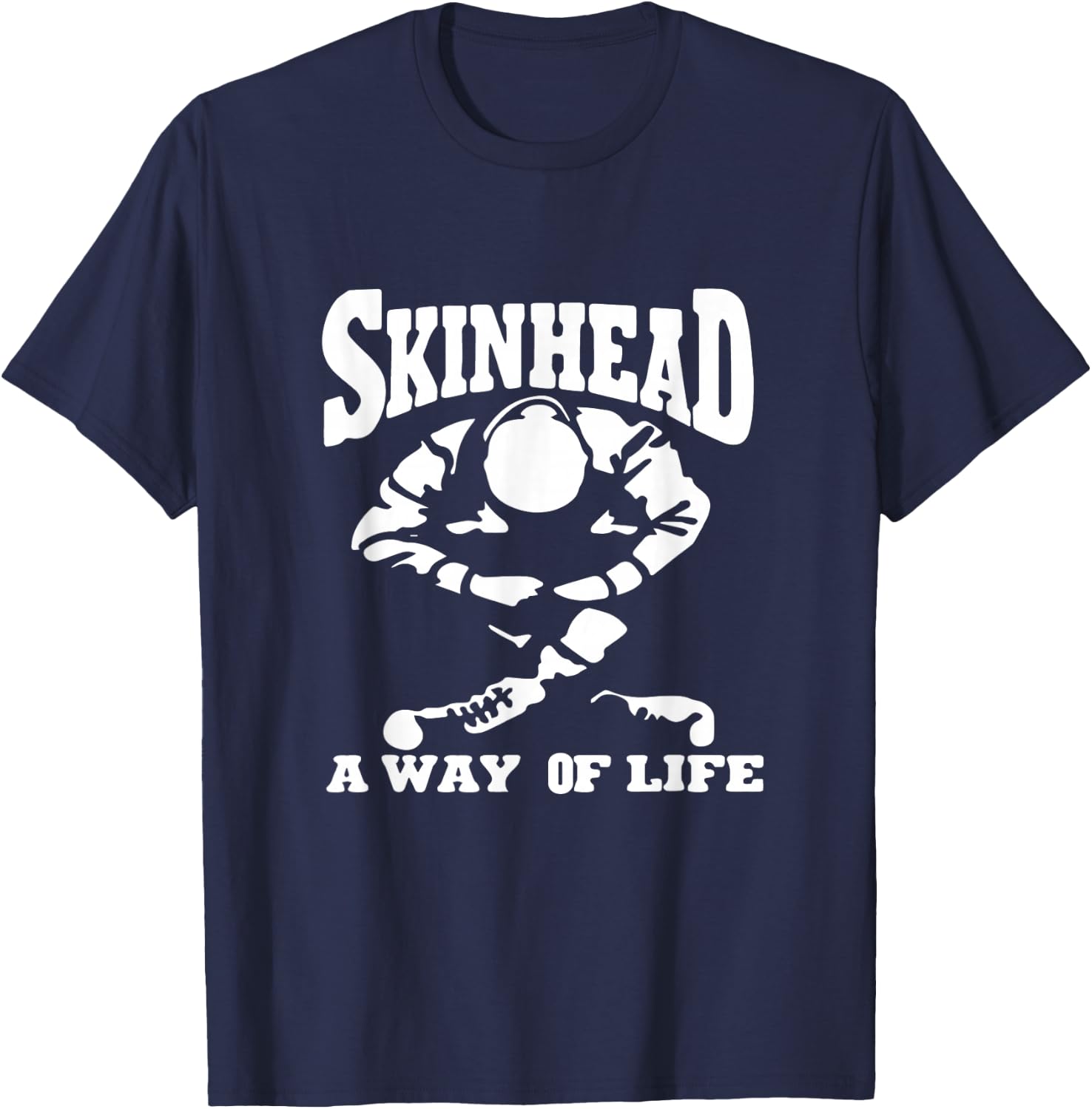 Jujubella Herren Skinhead, Rasiert Schwarz Klein Klassische Passform Kurzarm T-Shirt - T-Shirt | Navy