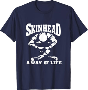 Jujubella Herren Skinhead, Rasiert Schwarz Klein Klassische Passform Kurzarm T-Shirt - T-Shirt | Navy