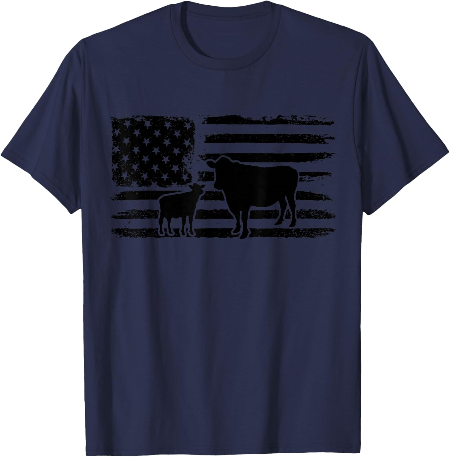 Cows American Flag Patriotic Heifer Calf Cow Lover Farmer T-Shirt - T-Shirt | Navy