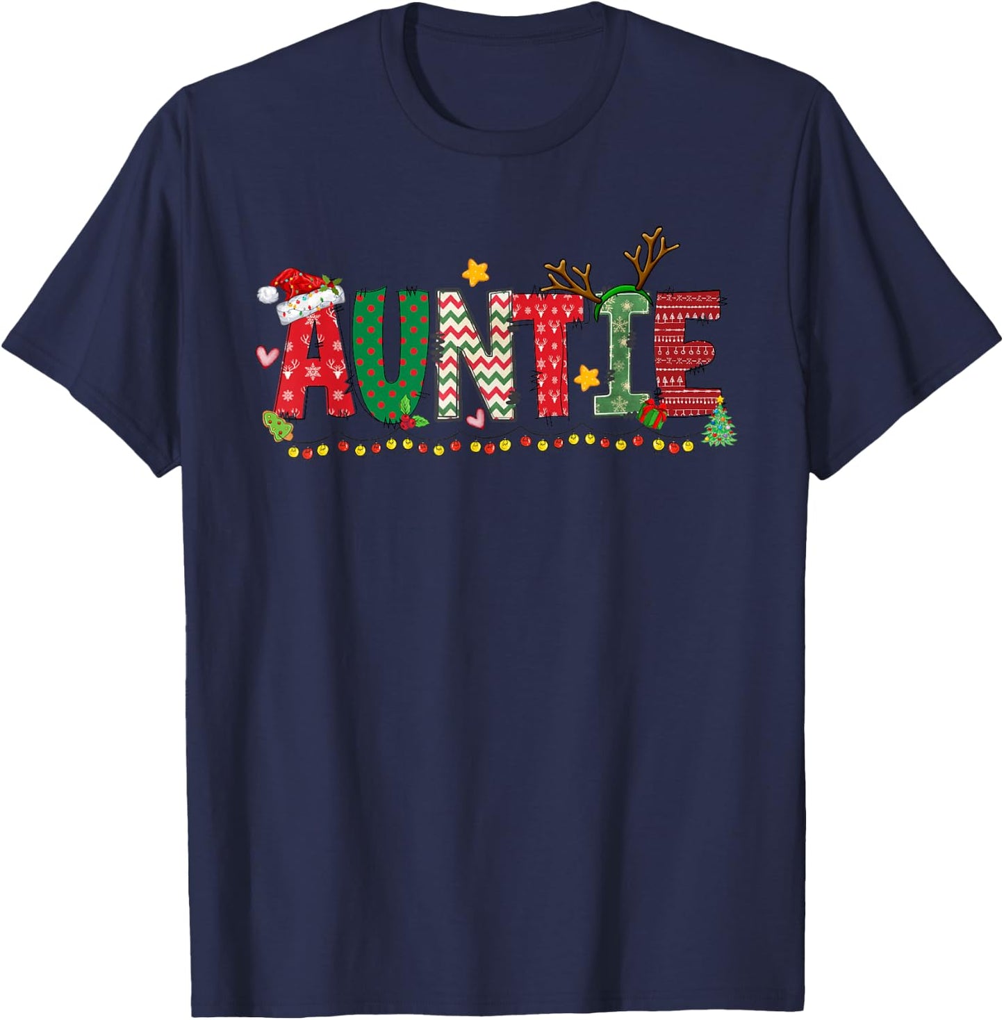 Auntie Claus Christmas Lights Pajama Family Matching T-Shirt - T-Shirt | Navy